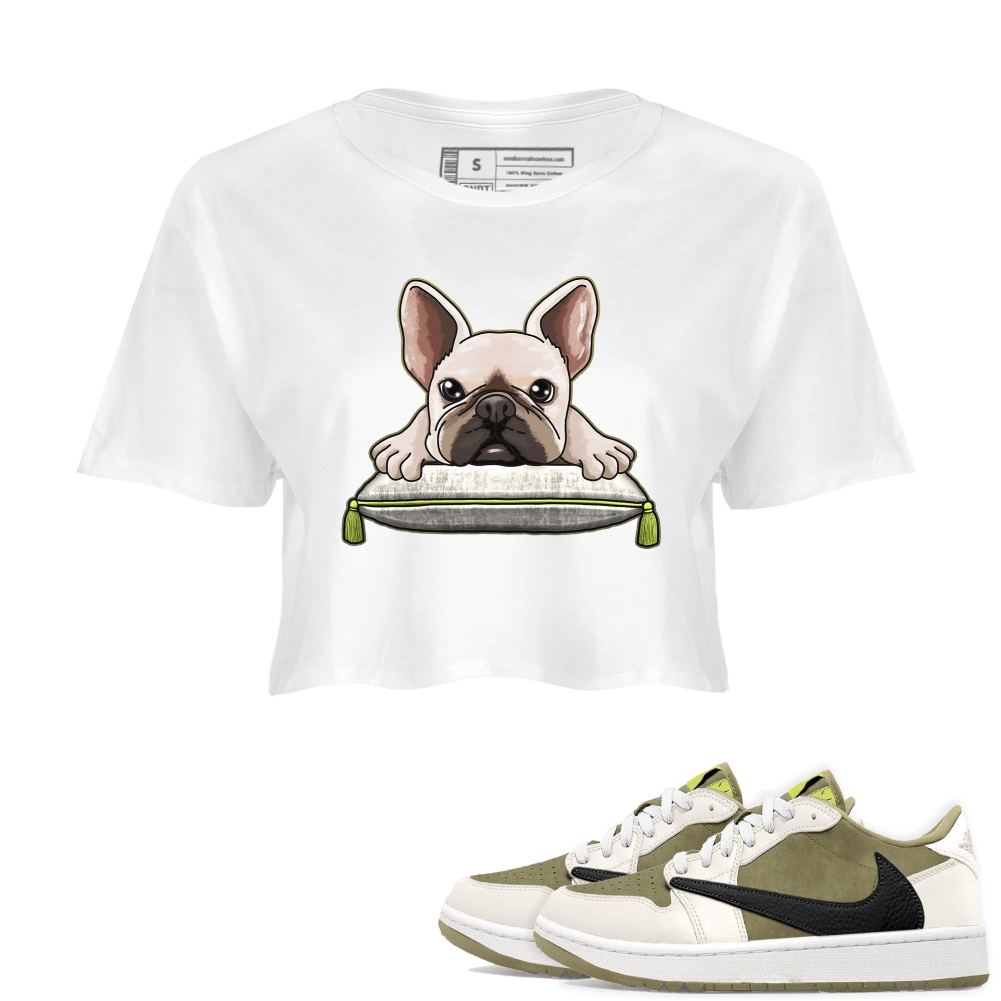 French Bulldog snkmatch Women's Top - Air Jordan 1 Travis Scott Golf Olive