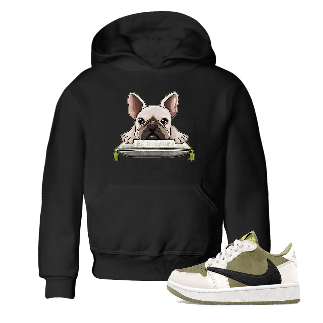 French Bulldog snkmatch Tee Kids - Air Jordan 1 Travis Scott Golf Olive
