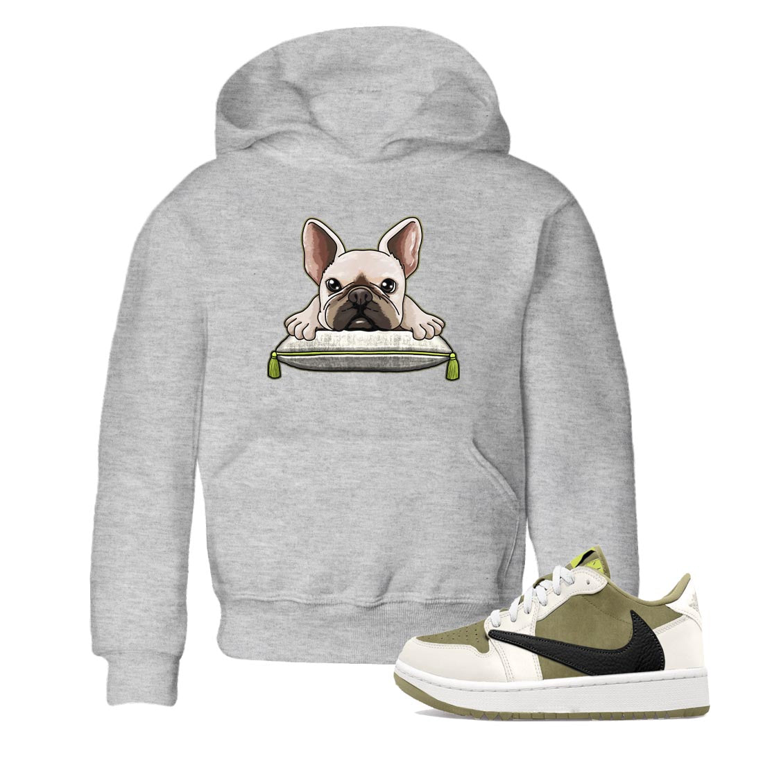 French Bulldog snkmatch Tee Kids - Air Jordan 1 Travis Scott Golf Olive
