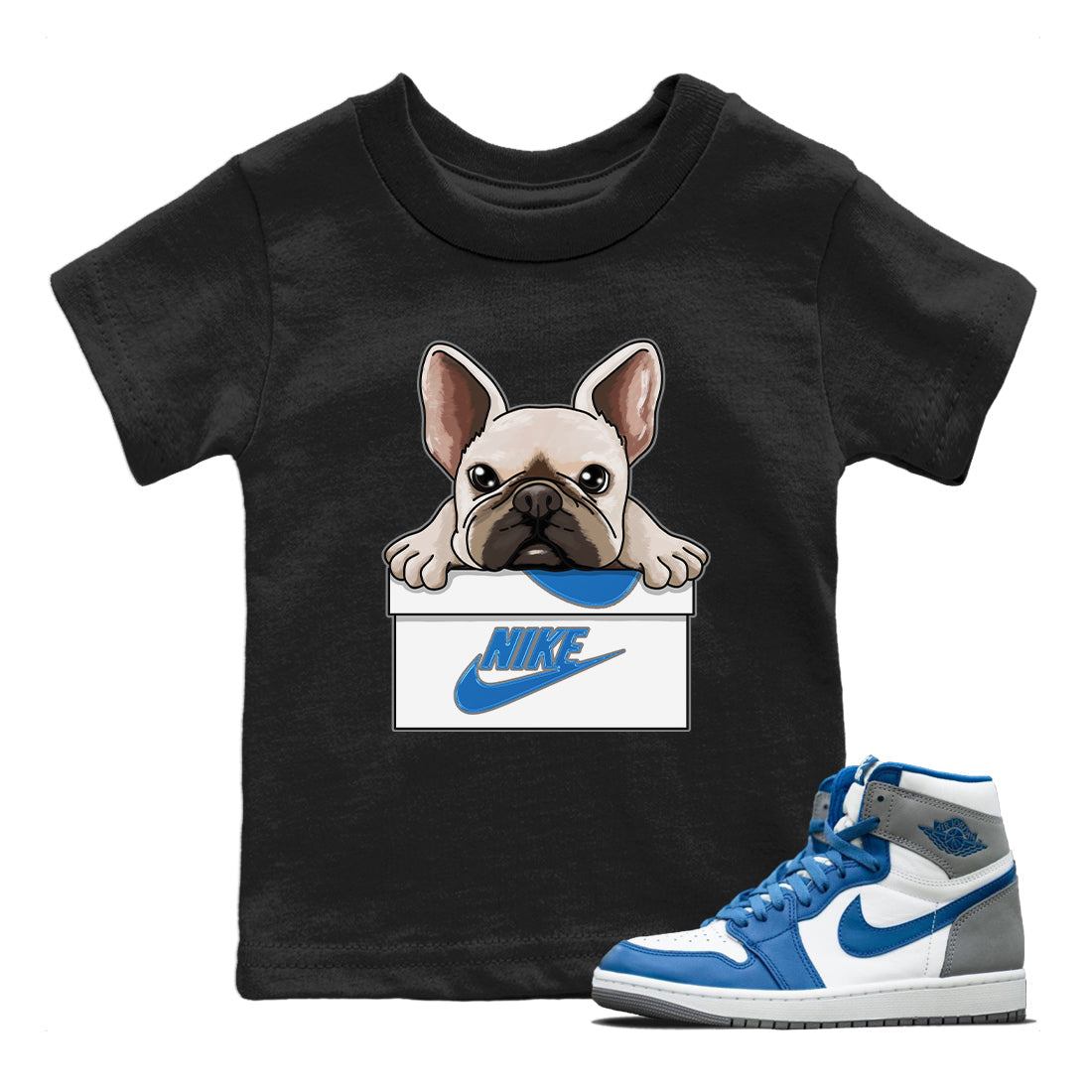 French Bulldog Kids Tops - Air Jordan 1 True Blue