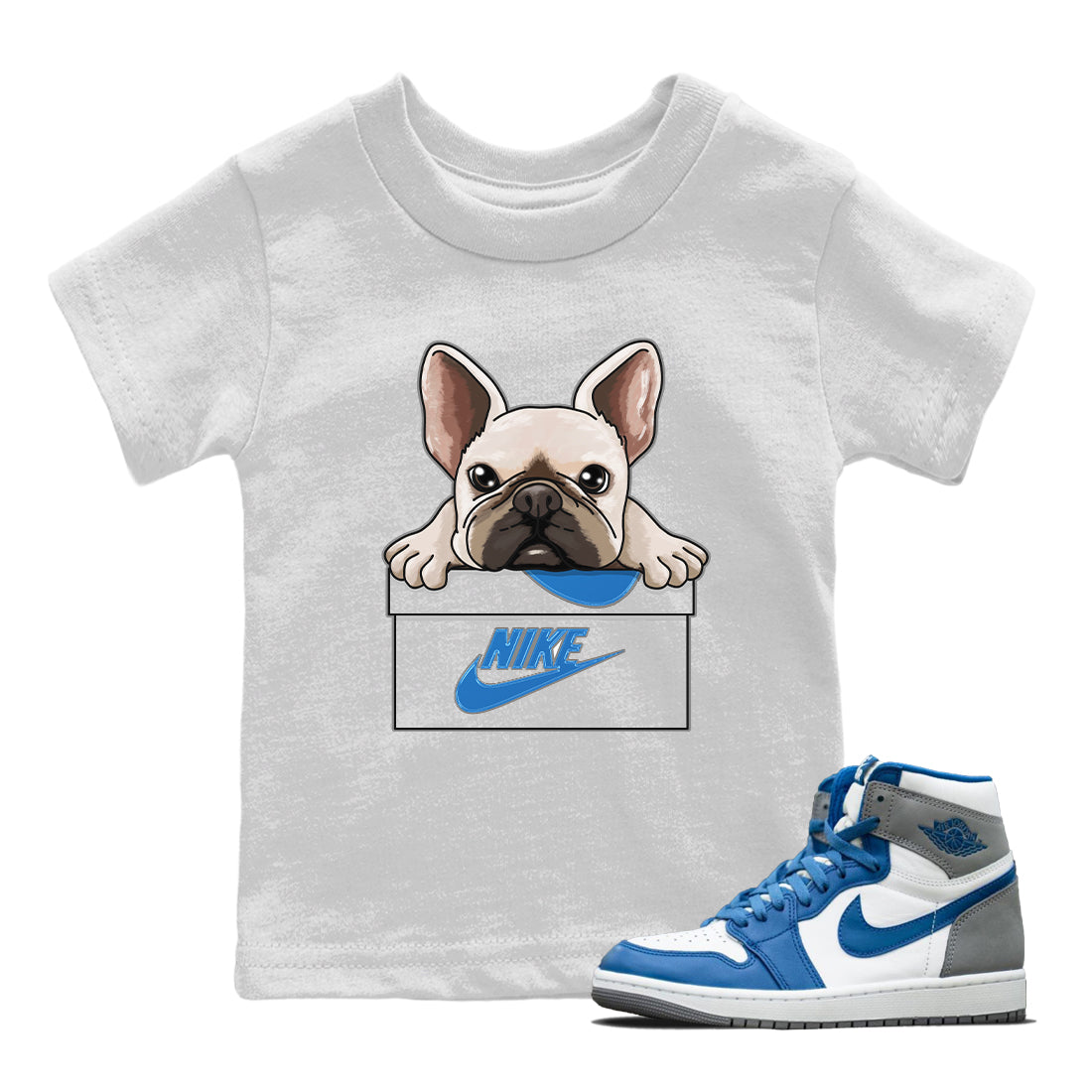 French Bulldog Kids Tops - Air Jordan 1 True Blue