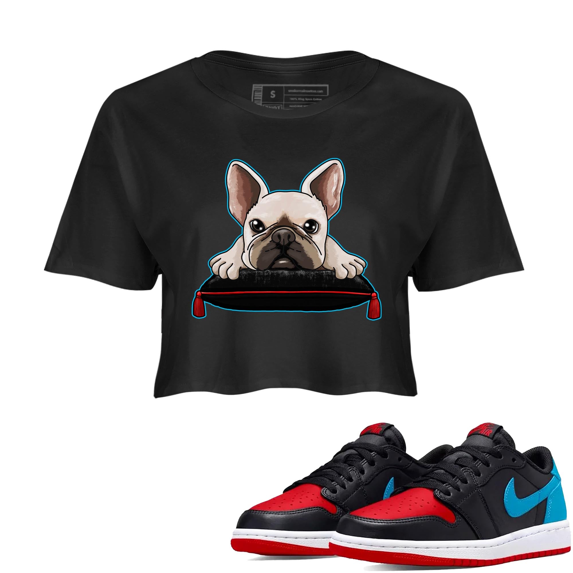 French Bulldog snkmatch Women's Top - Air Jordan 1 UNC to Chicago
