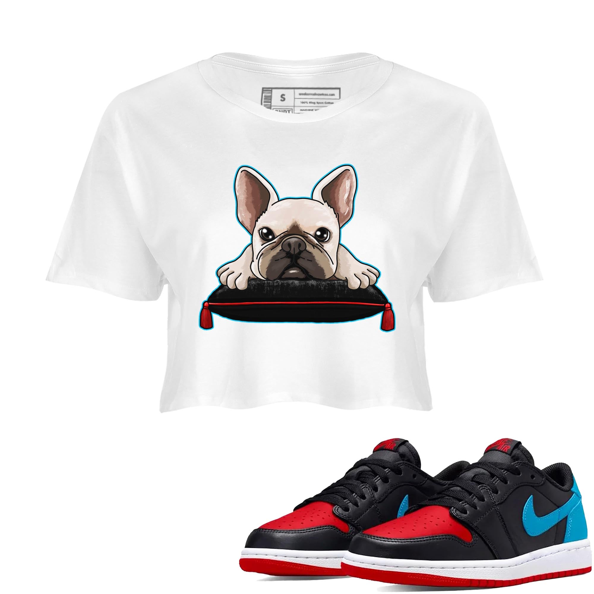 French Bulldog snkmatch Women's Top - Air Jordan 1 UNC to Chicago