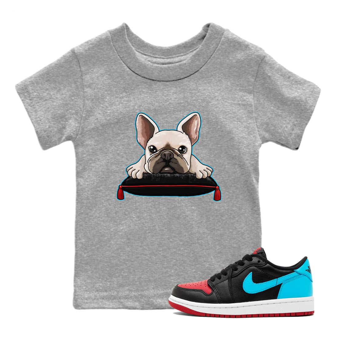 French Bulldog snkmatch Tee Kids - Air Jordan 1 UNC to Chicago