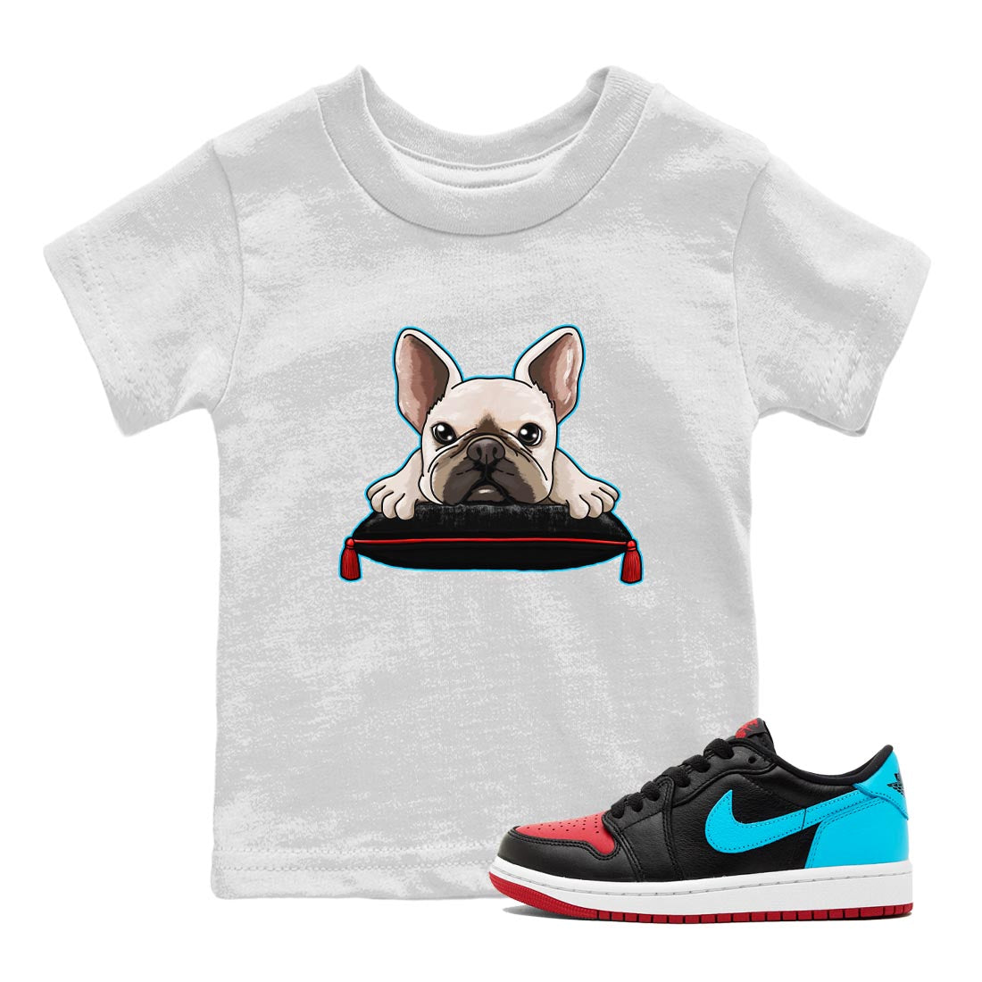 French Bulldog snkmatch Tee Kids - Air Jordan 1 UNC to Chicago