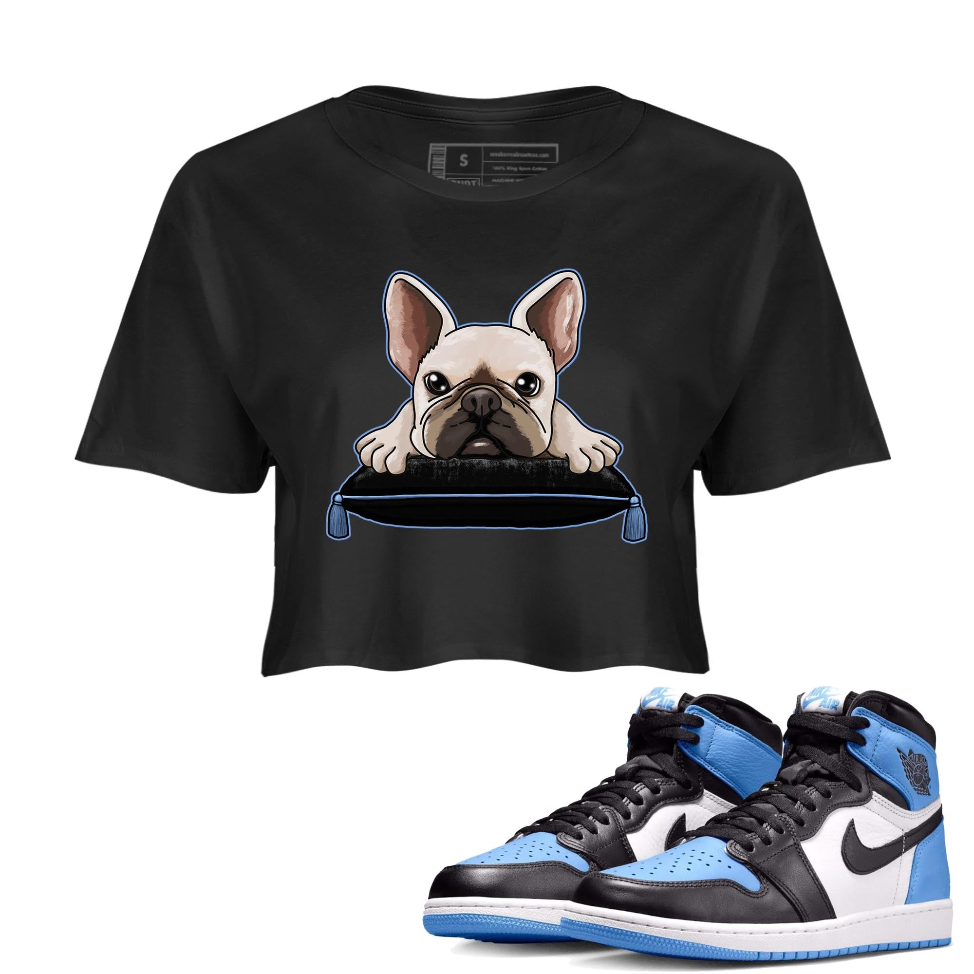French Bulldog snkmatch Women's Top - Air Jordan 1 UNC Toe