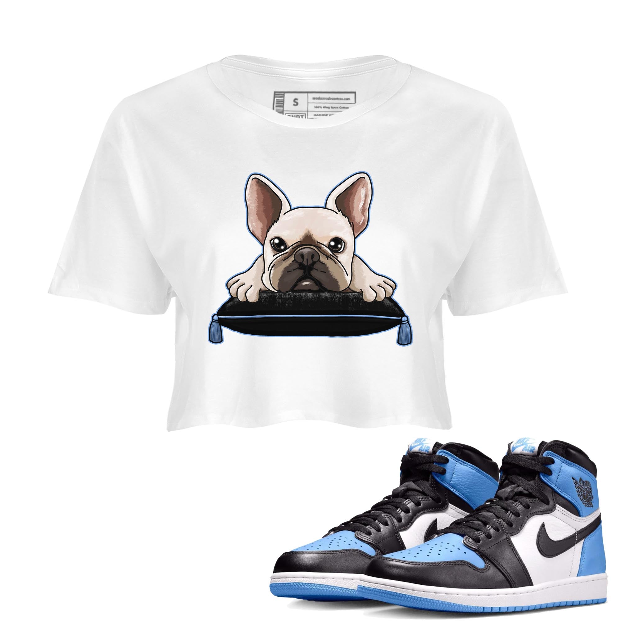 French Bulldog snkmatch Women's Top - Air Jordan 1 UNC Toe