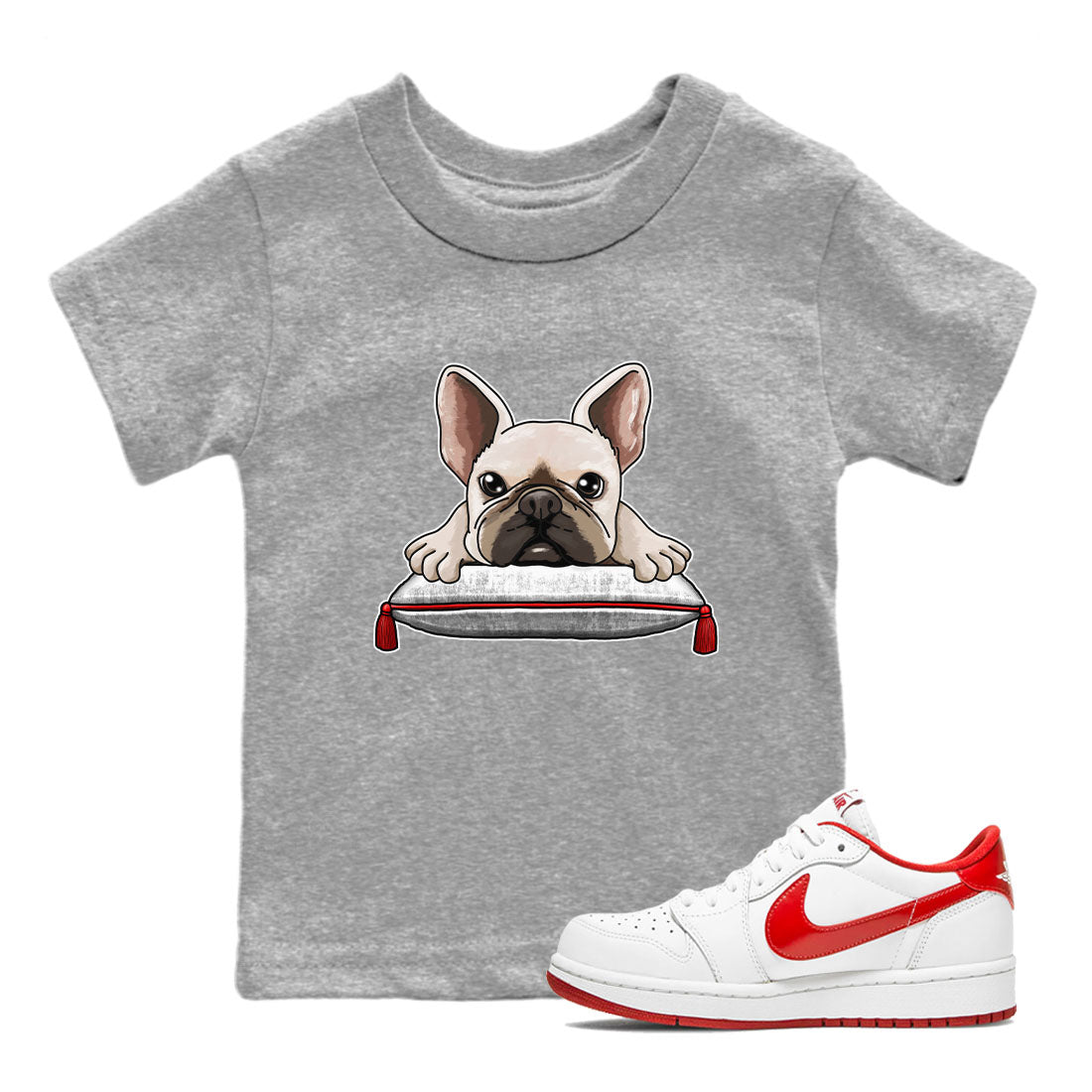 French Bulldog snkmatch Tee Kids - Air Jordan 1 University Red