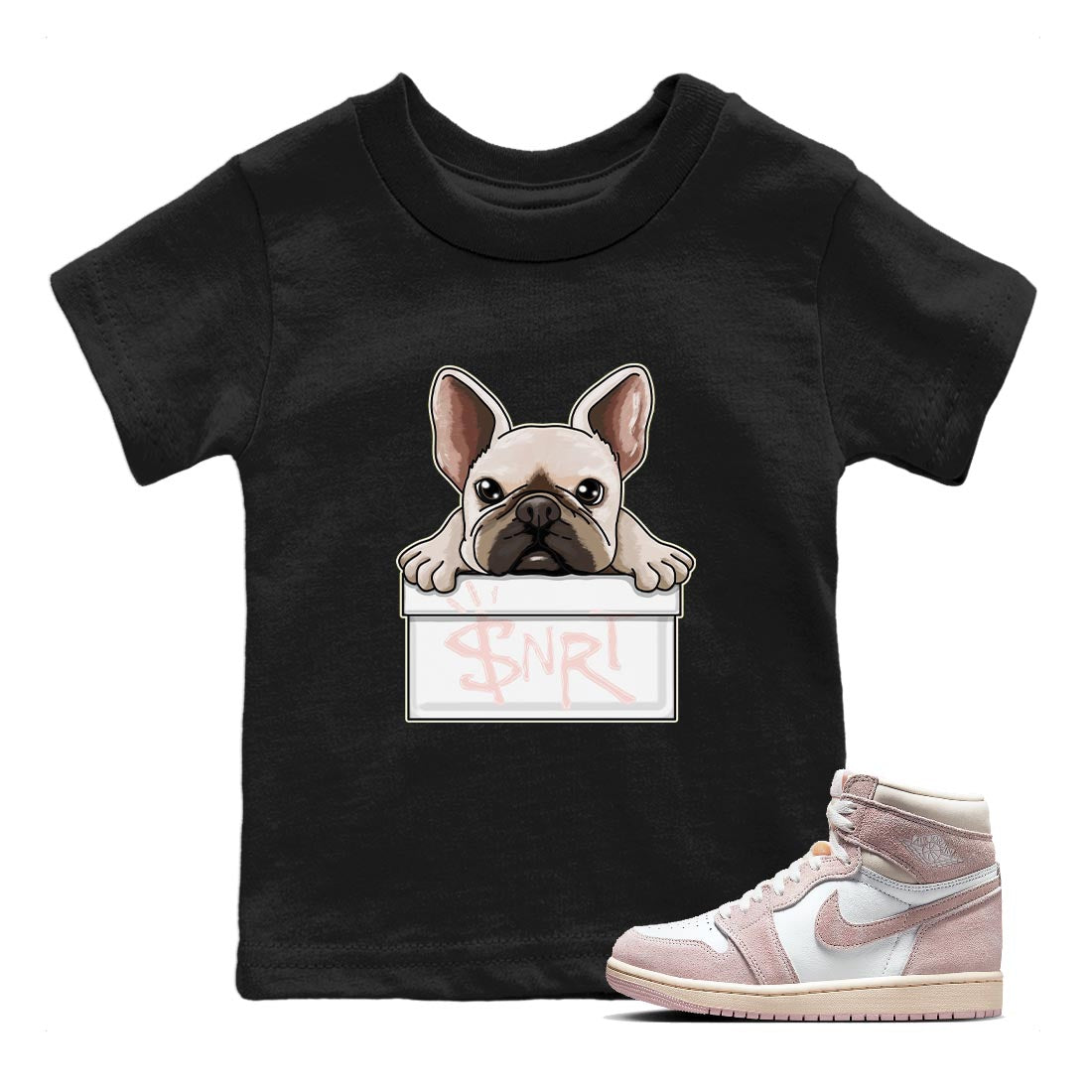 French Bulldog Kids Tops - Air Jordan 1 Washed Pink