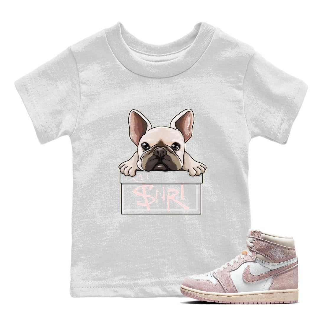 French Bulldog Kids Tops - Air Jordan 1 Washed Pink