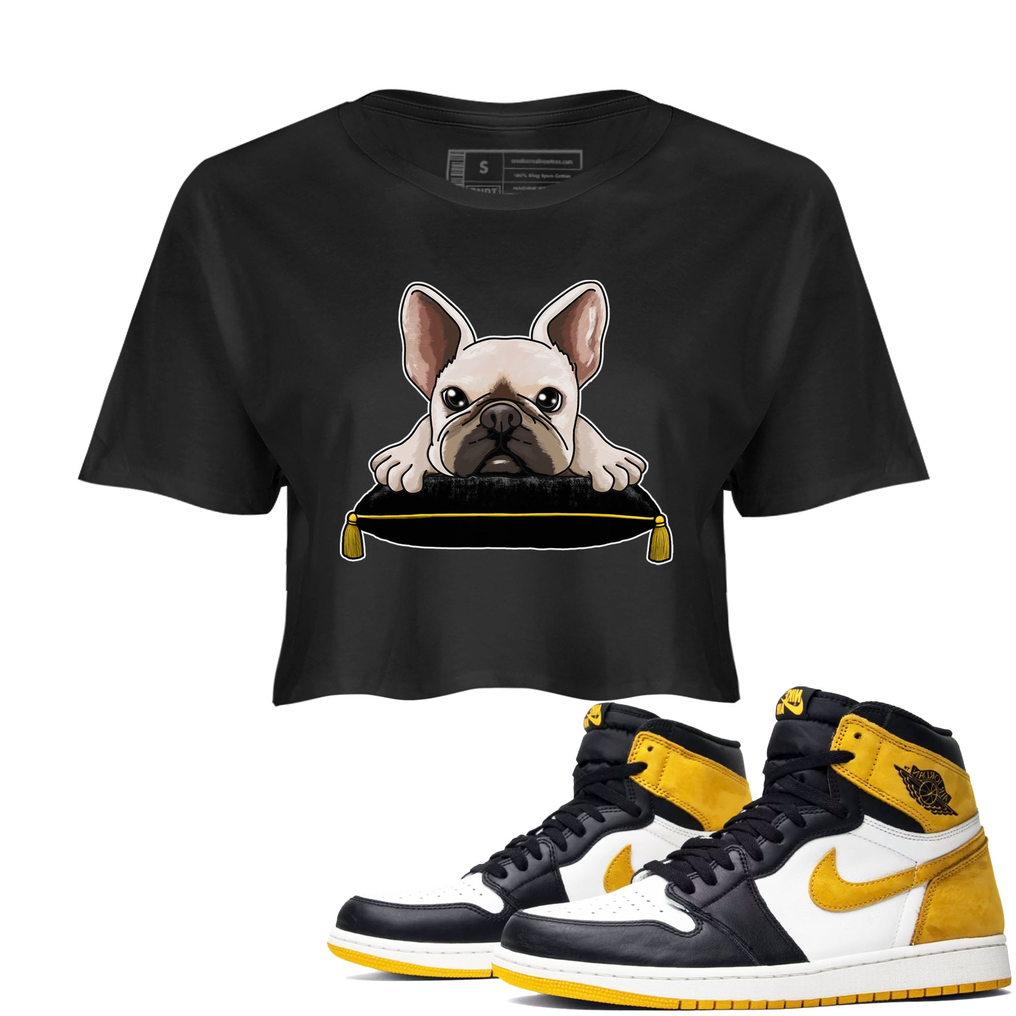 French Bulldog snkmatch Women's Top - Air Jordan 1 Yellow Ochre