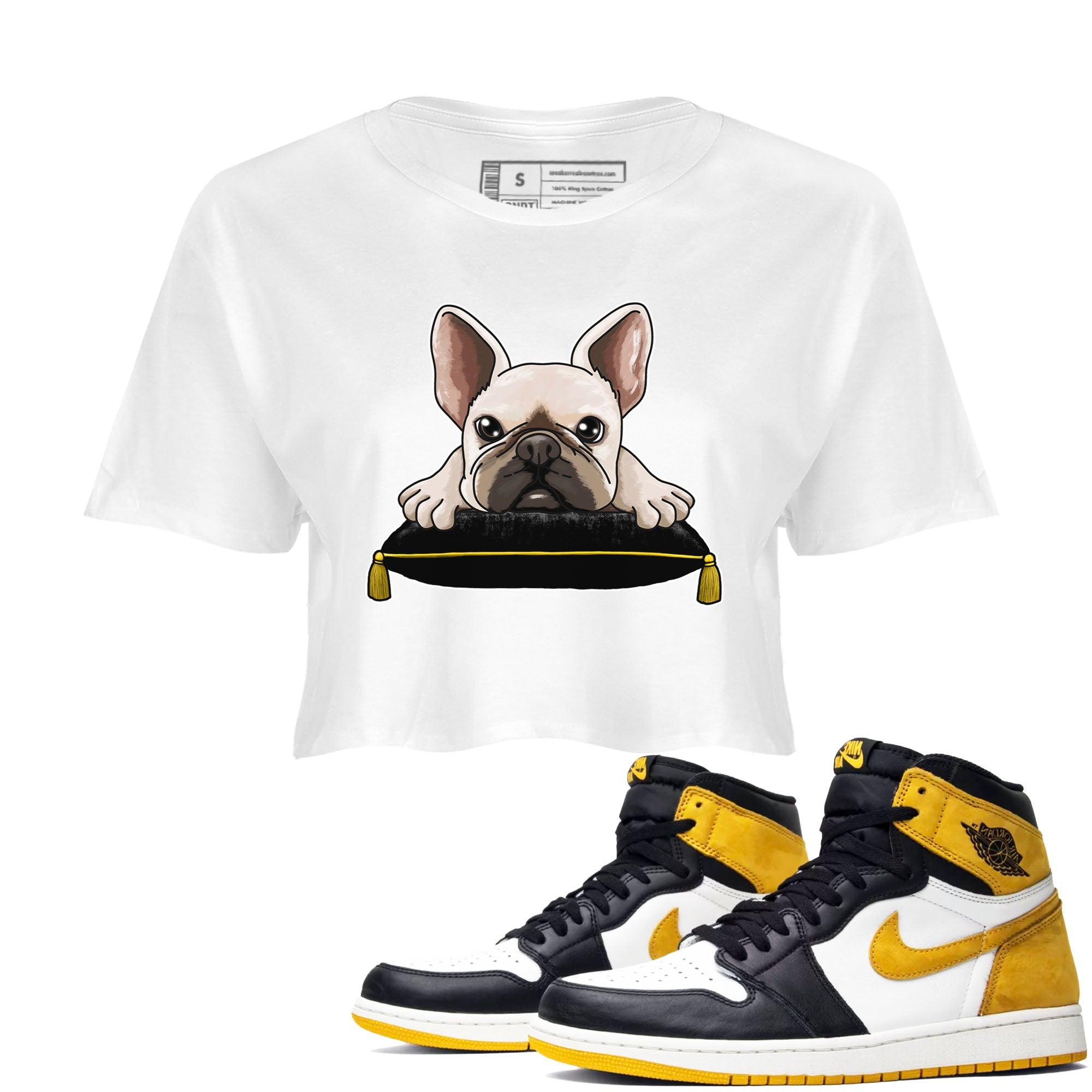 French Bulldog snkmatch Women's Top - Air Jordan 1 Yellow Ochre