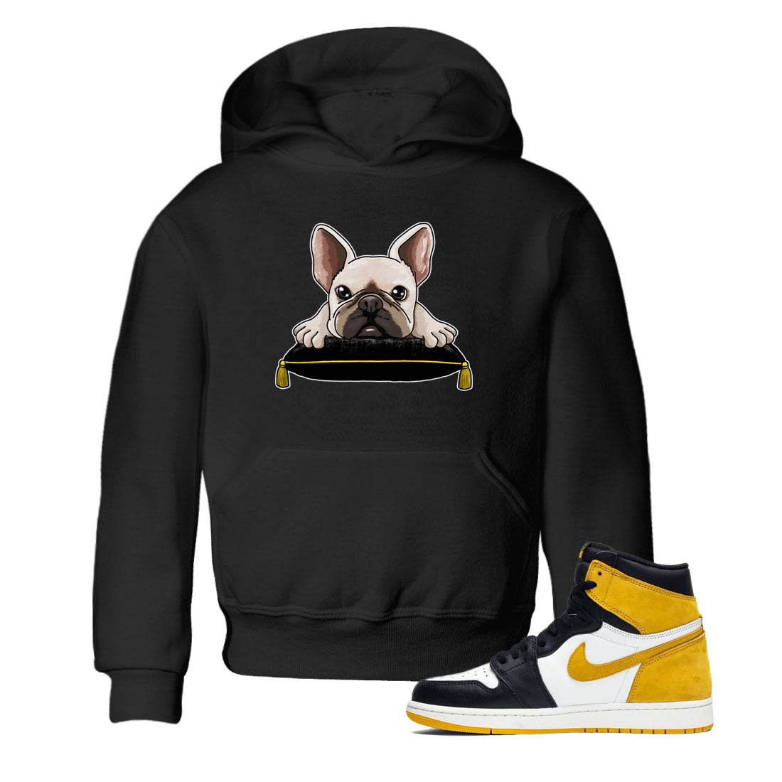 French Bulldog snkmatch Tees Kids - Air Jordan 1 Yellow Ochre