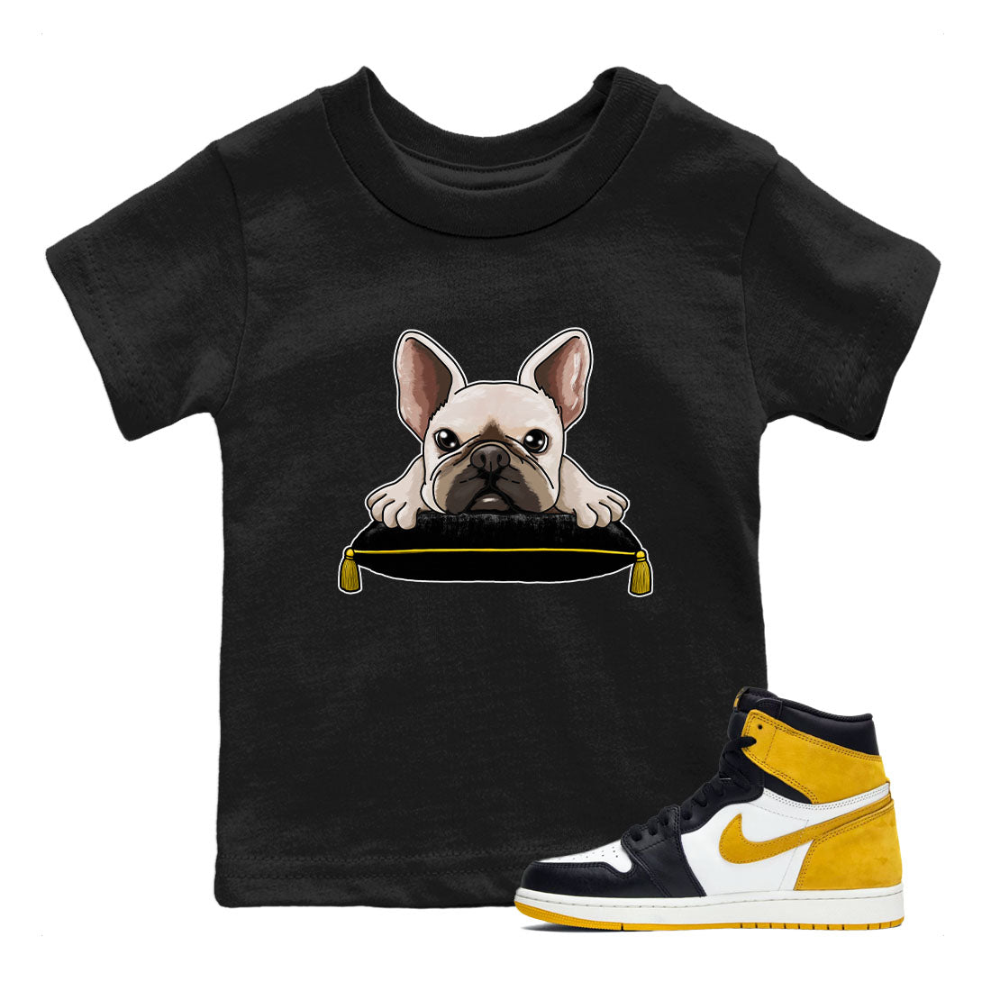 French Bulldog snkmatch Tees Kids - Air Jordan 1 Yellow Ochre