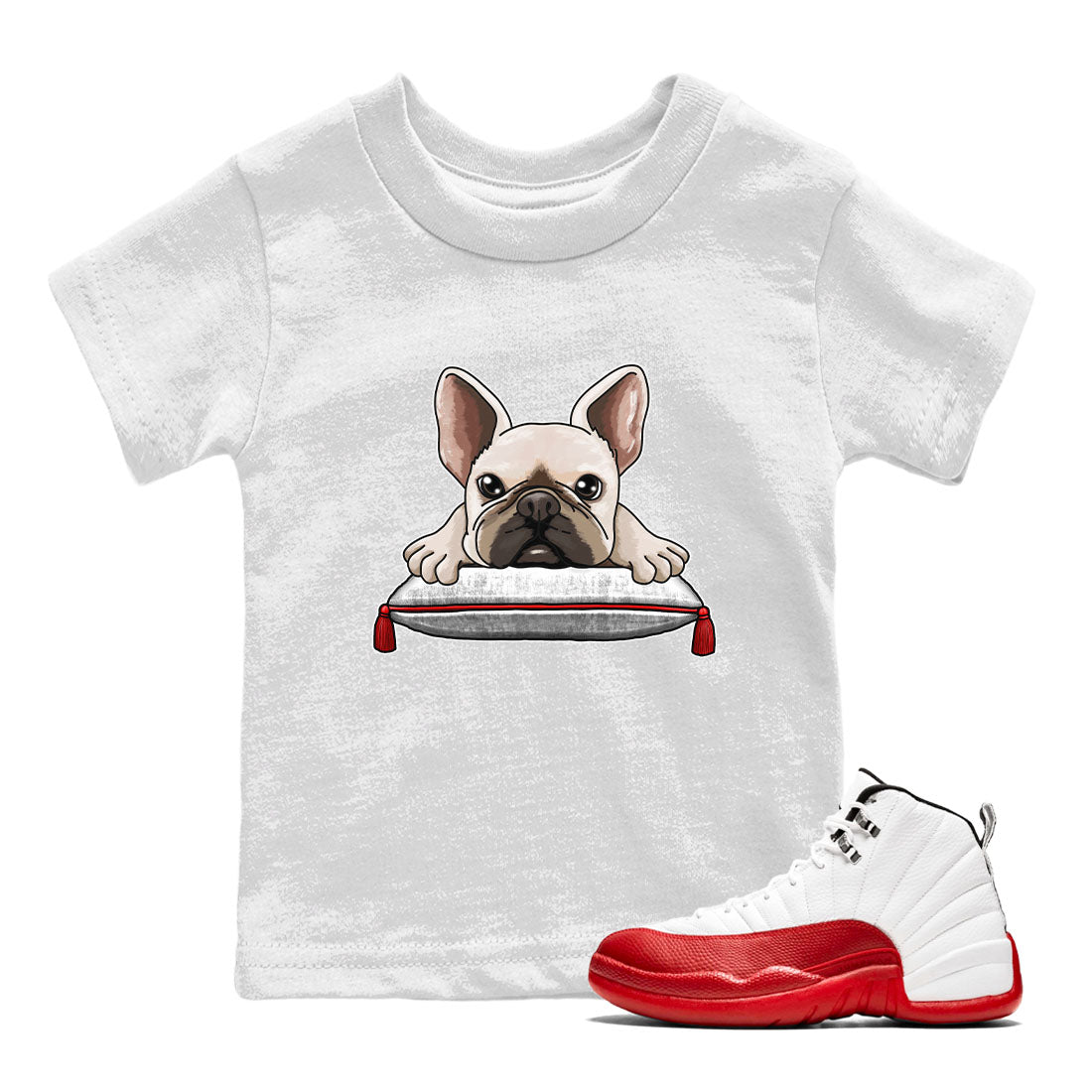 French Bulldog snkmatch Tee Kids - Air Jordan 12 Cherry