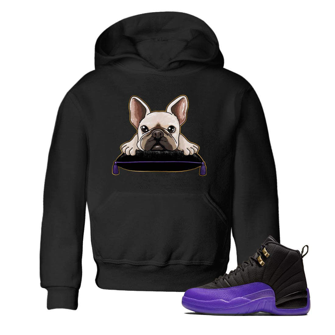 French bulldog snkmatch Tee Kids - Air Jordan 12 Field Purple