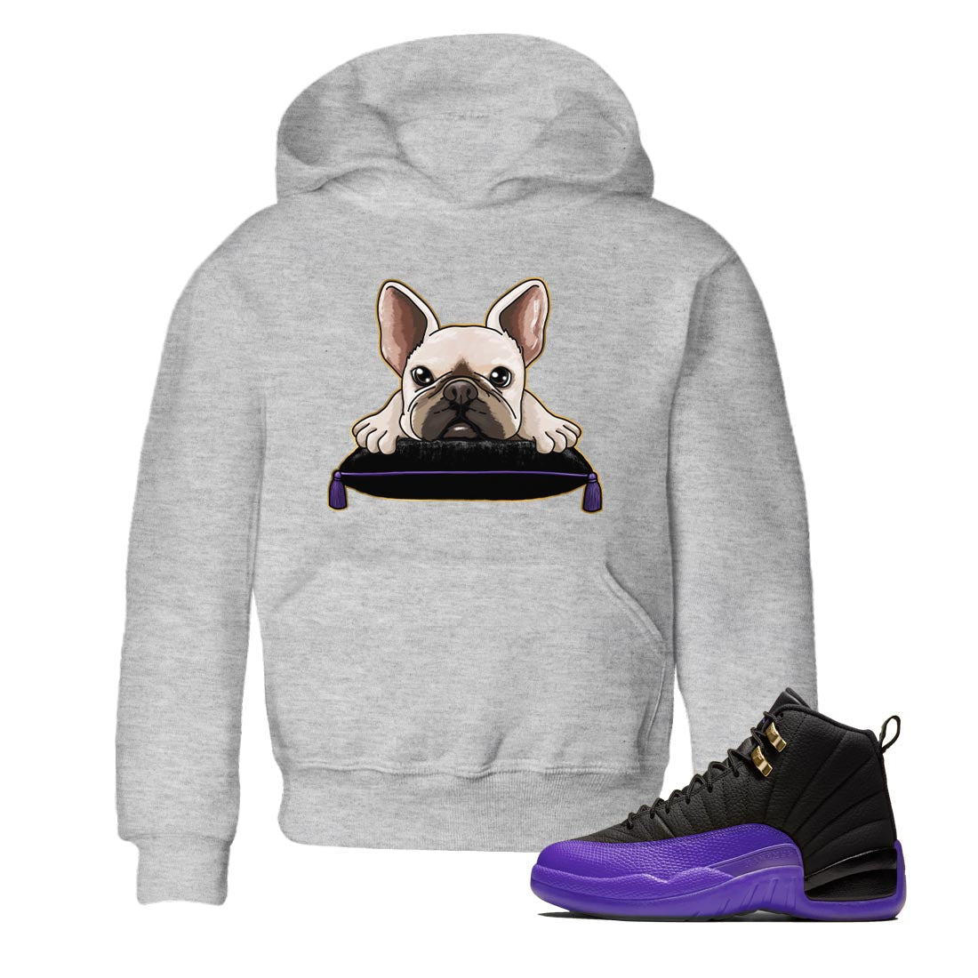 French bulldog snkmatch Tee Kids - Air Jordan 12 Field Purple