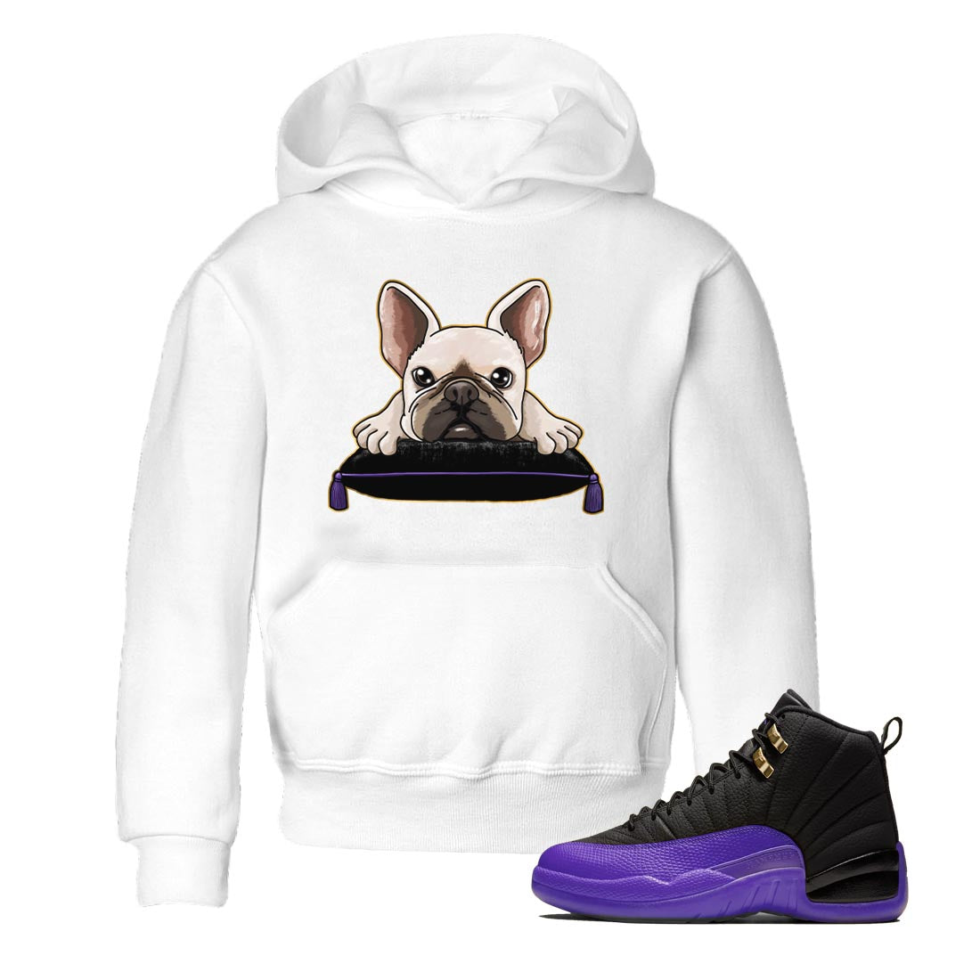 French bulldog snkmatch Tee Kids - Air Jordan 12 Field Purple