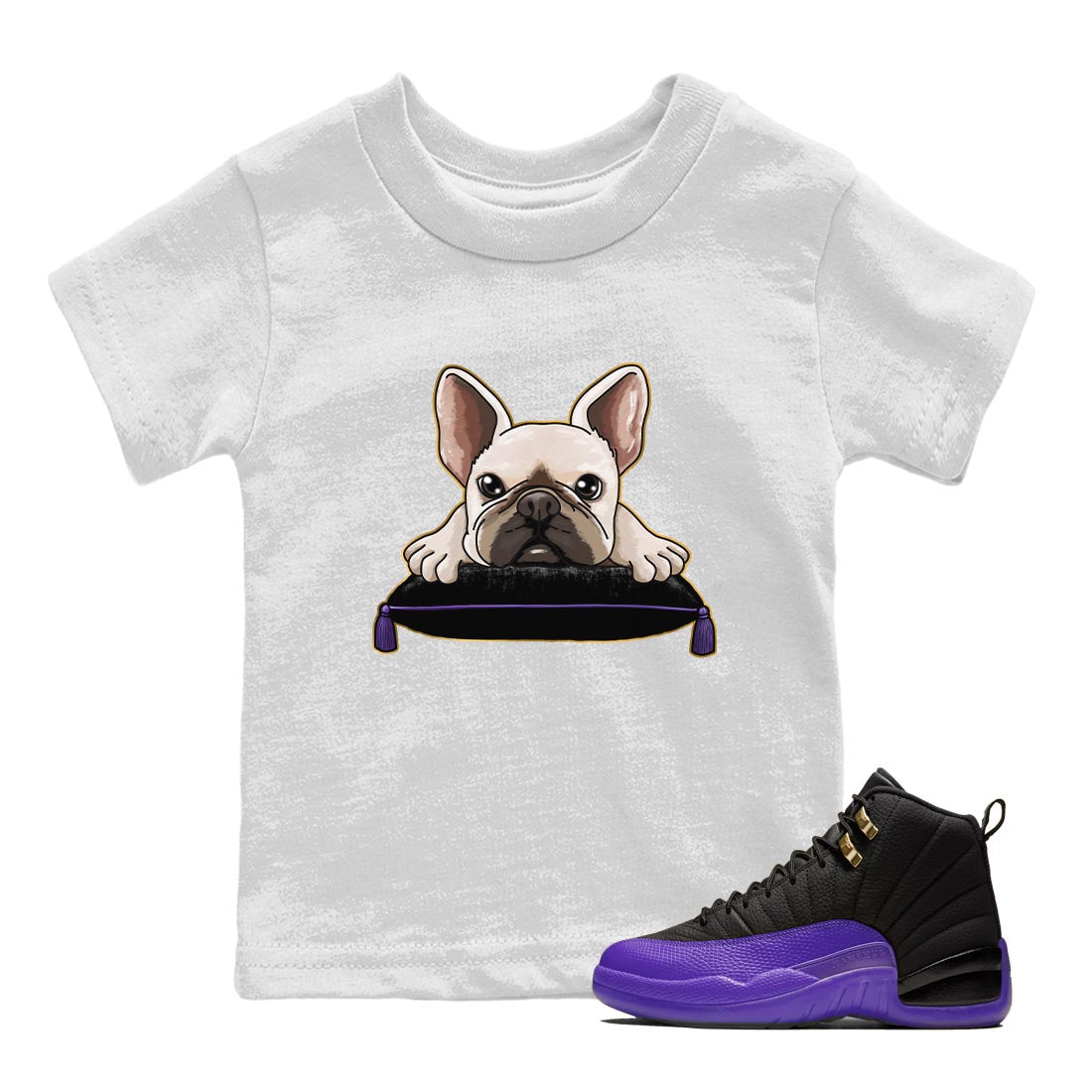 French bulldog snkmatch Tee Kids - Air Jordan 12 Field Purple