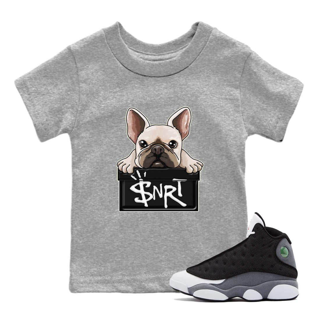 French Bulldog Kids Tops - Air Jordan 13 Black Flint