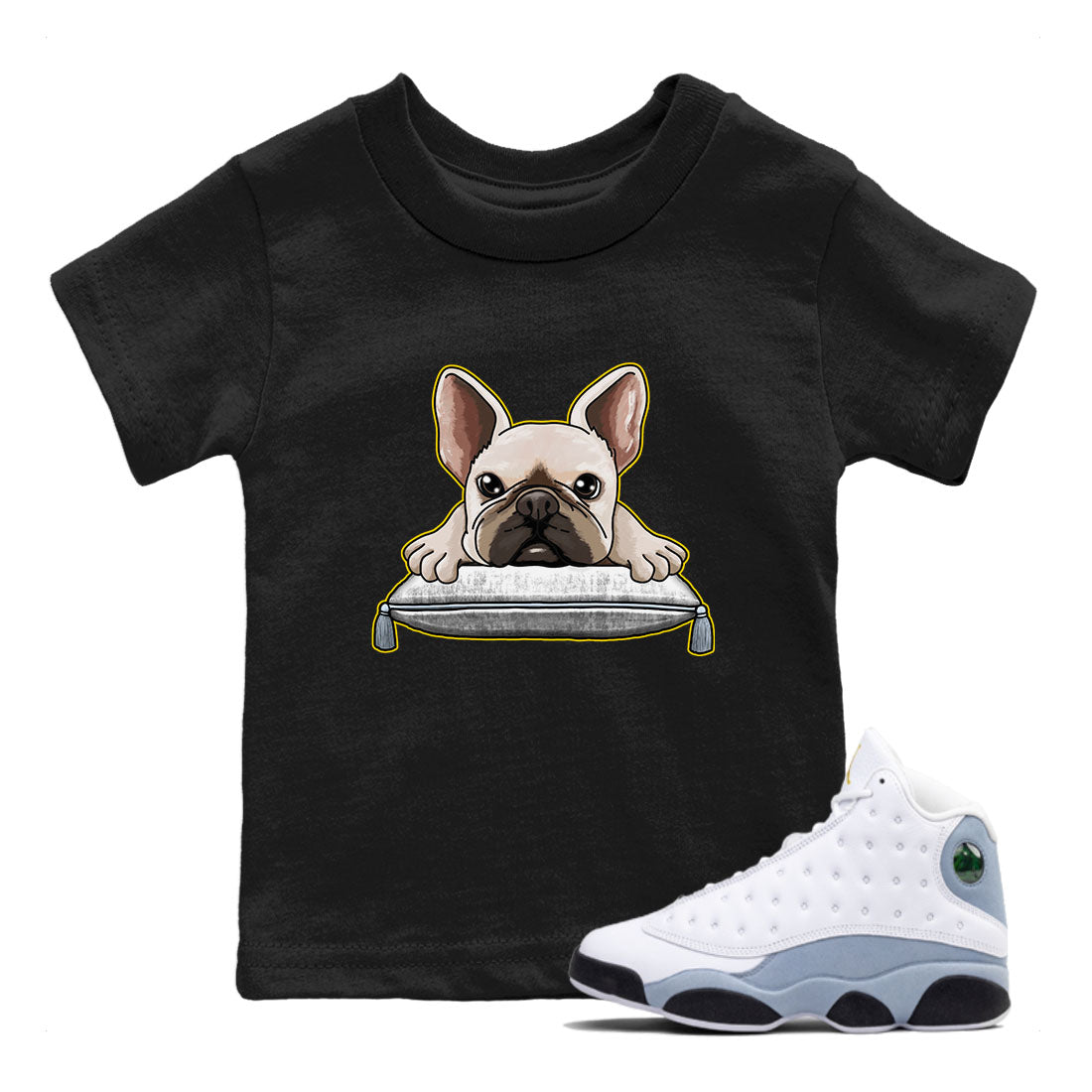 French Bulldog snkmatch Tees Kids - Air Jordan 13 Blue Grey