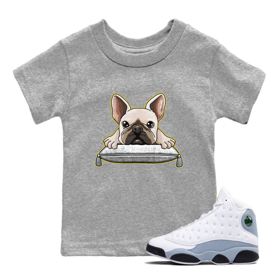 French Bulldog snkmatch Tees Kids - Air Jordan 13 Blue Grey