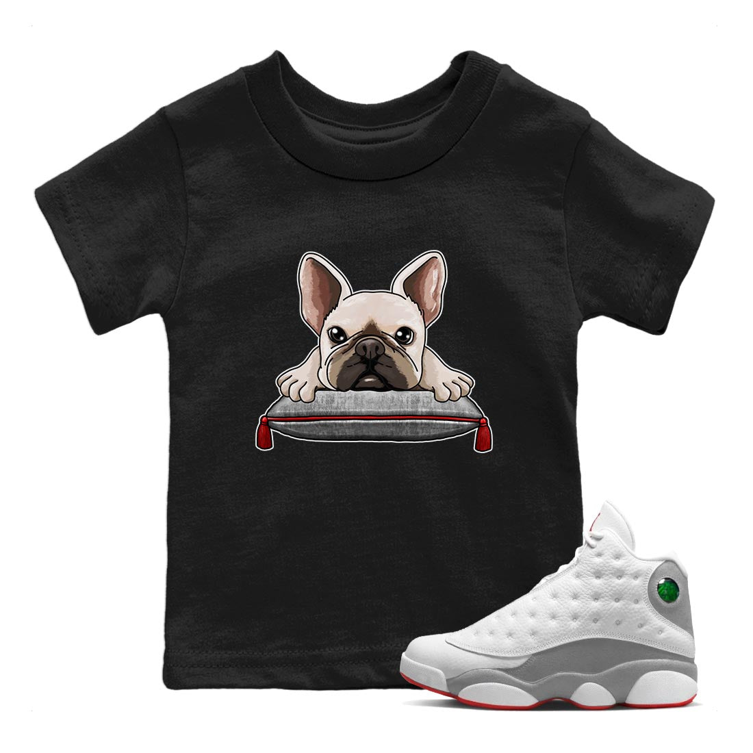 French Bulldog Kids Tops - Air Jordan 13 Wolf Grey