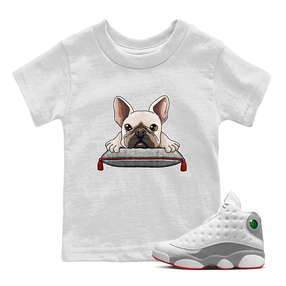 French Bulldog Kids Tops - Air Jordan 13 Wolf Grey