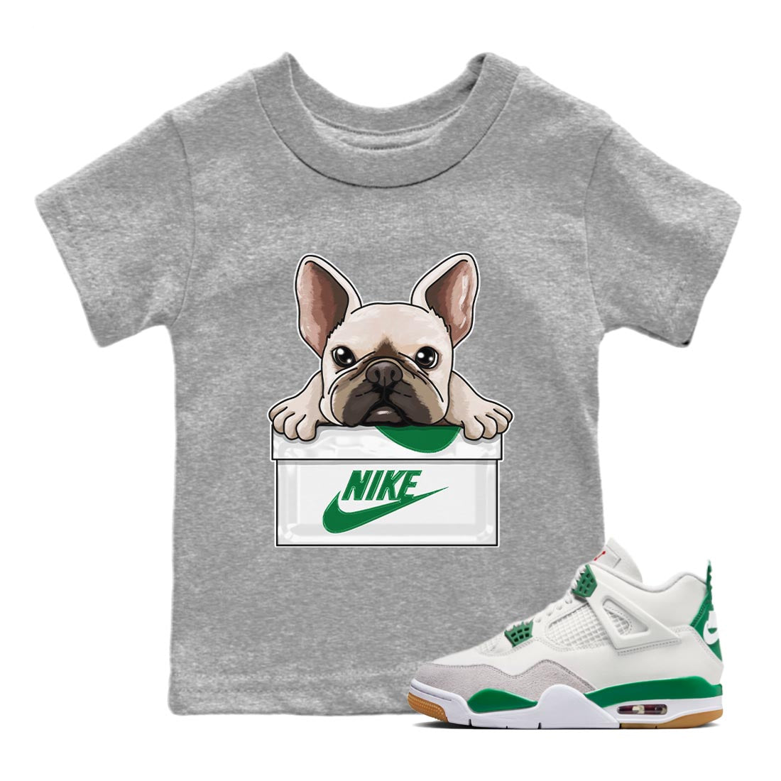 French Bulldog Kids Tops - Air Jordan 4 Pine Green