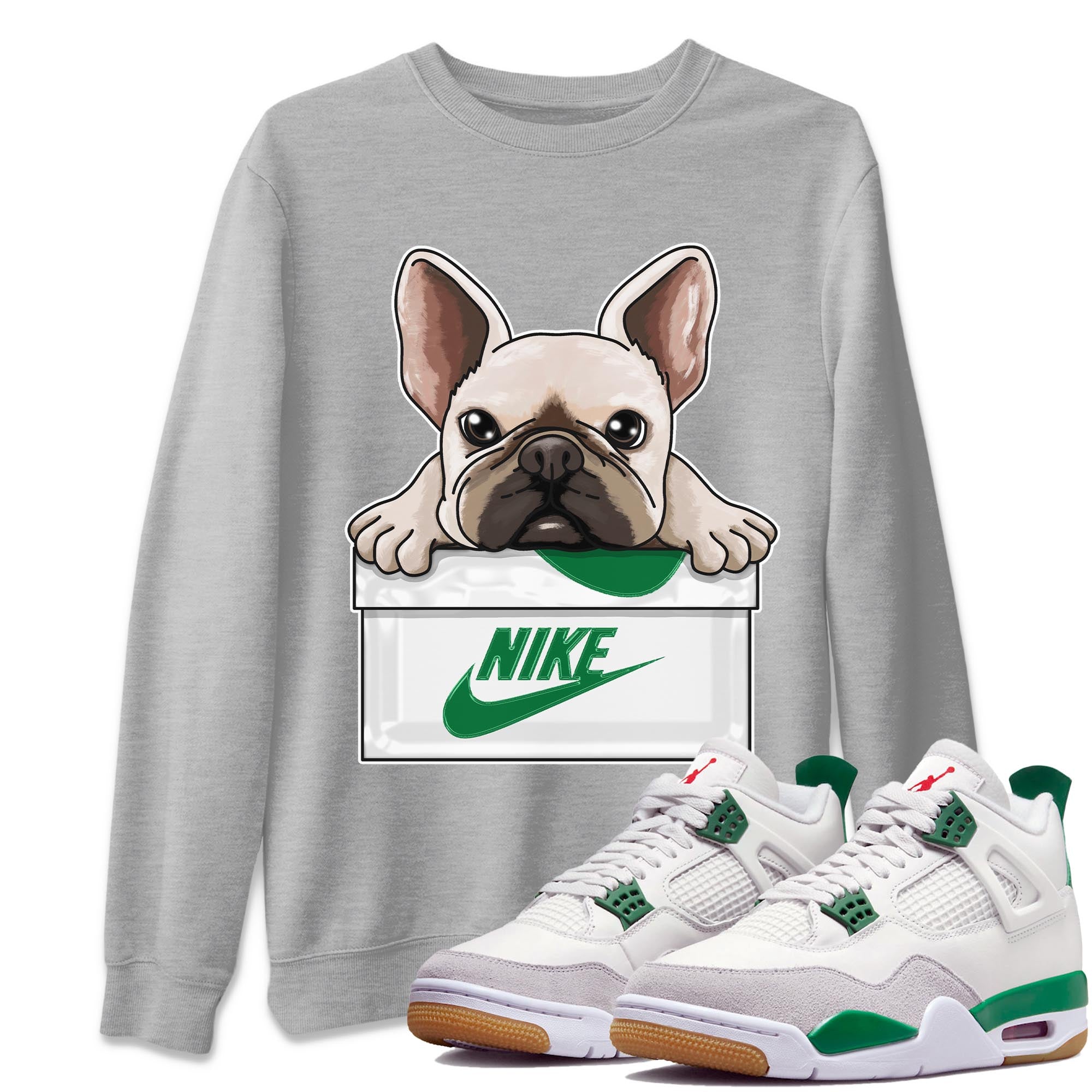 French Bulldog Unisex Tops - Air Jordan 4 Pine Green