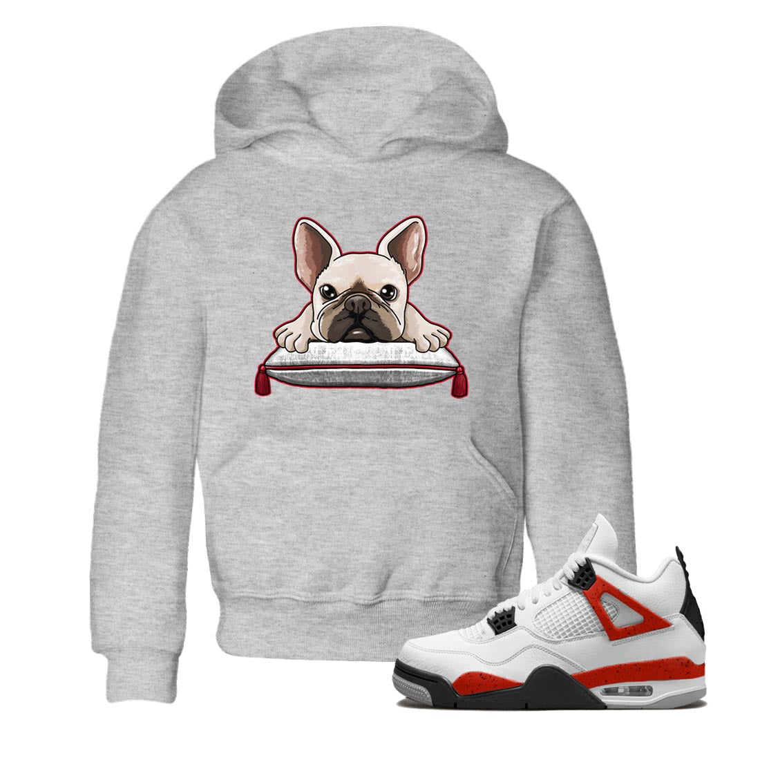 French bulldog snkmatch Tee Kids - Air Jordan 4 Red Cement