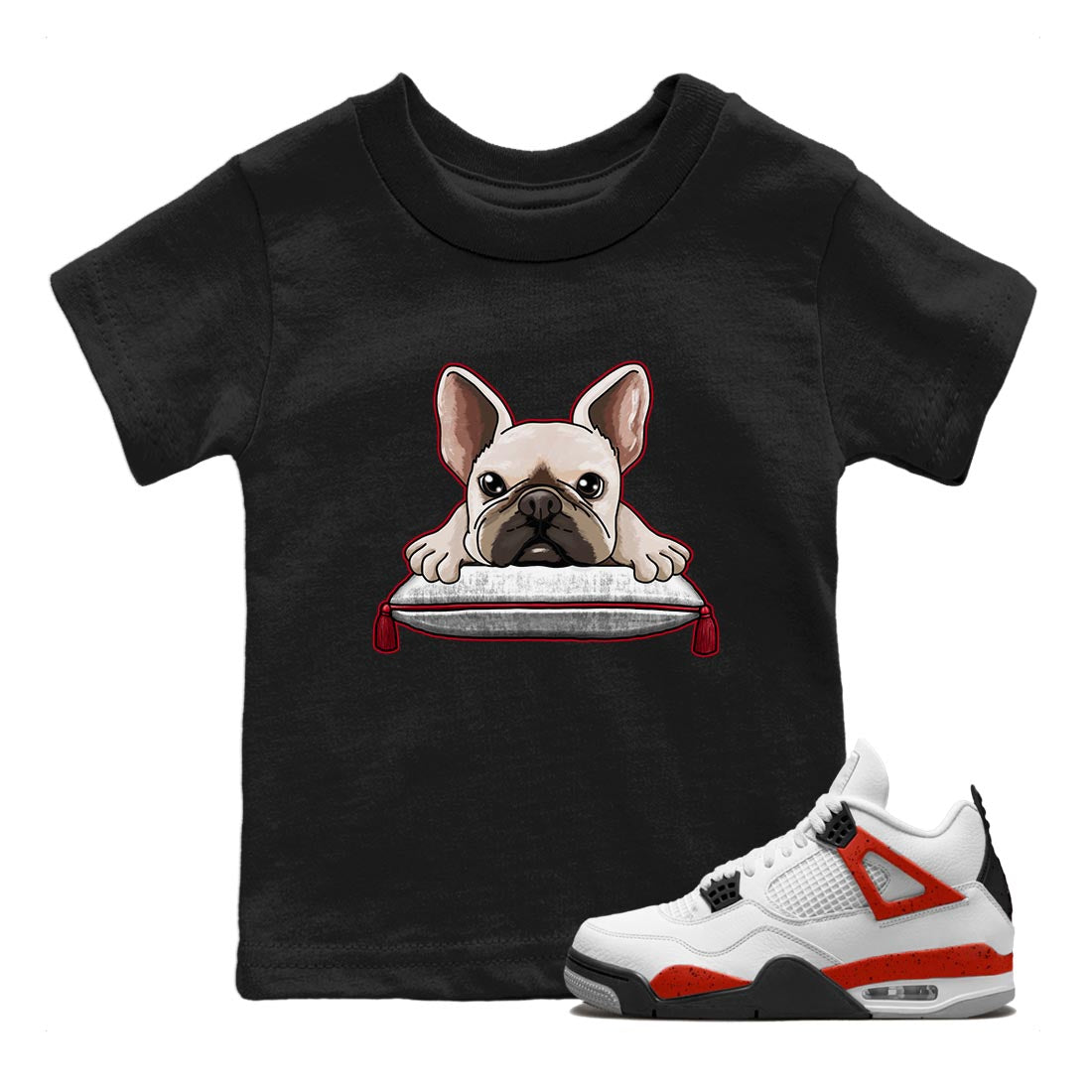 French bulldog snkmatch Tee Kids - Air Jordan 4 Red Cement