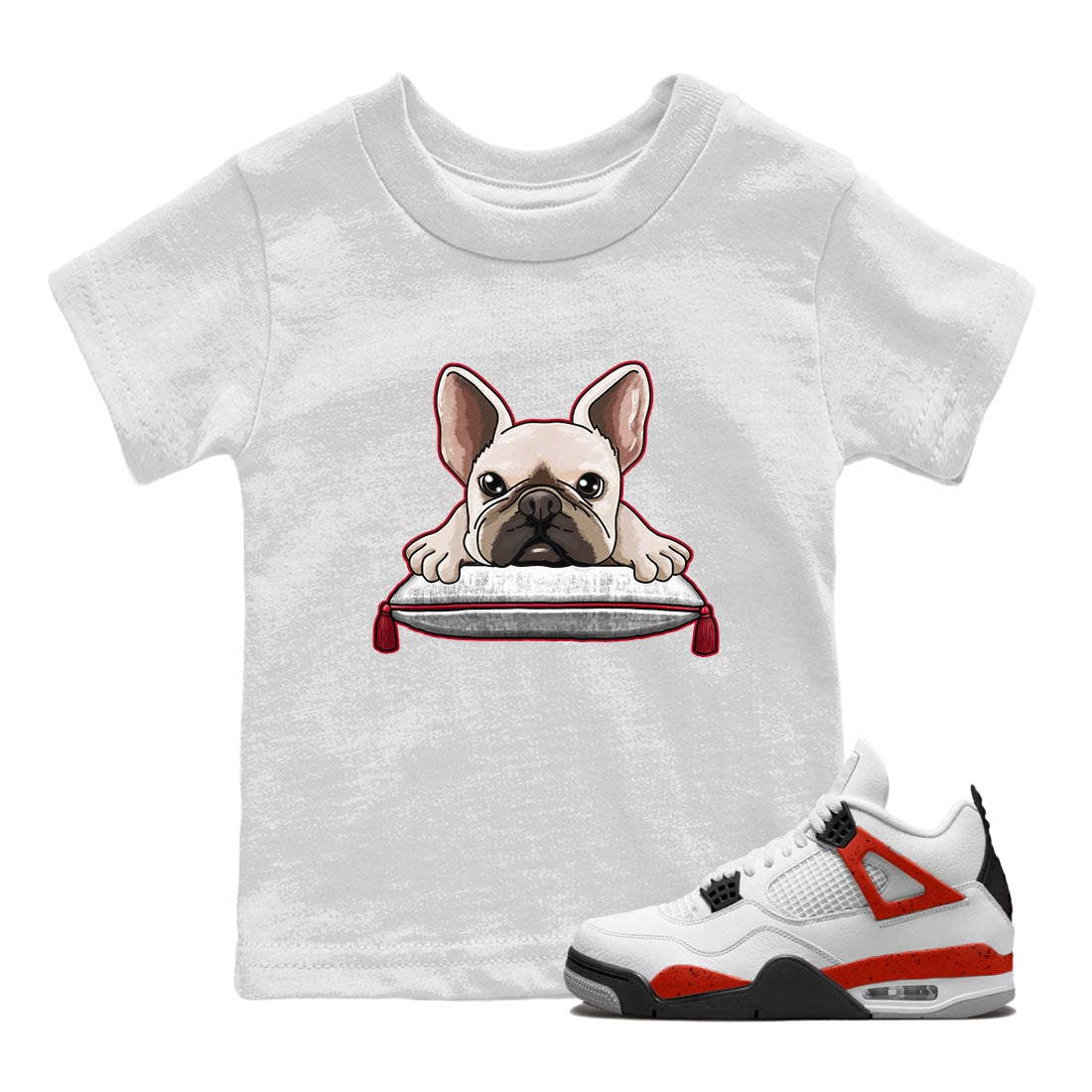 French bulldog snkmatch Tee Kids - Air Jordan 4 Red Cement