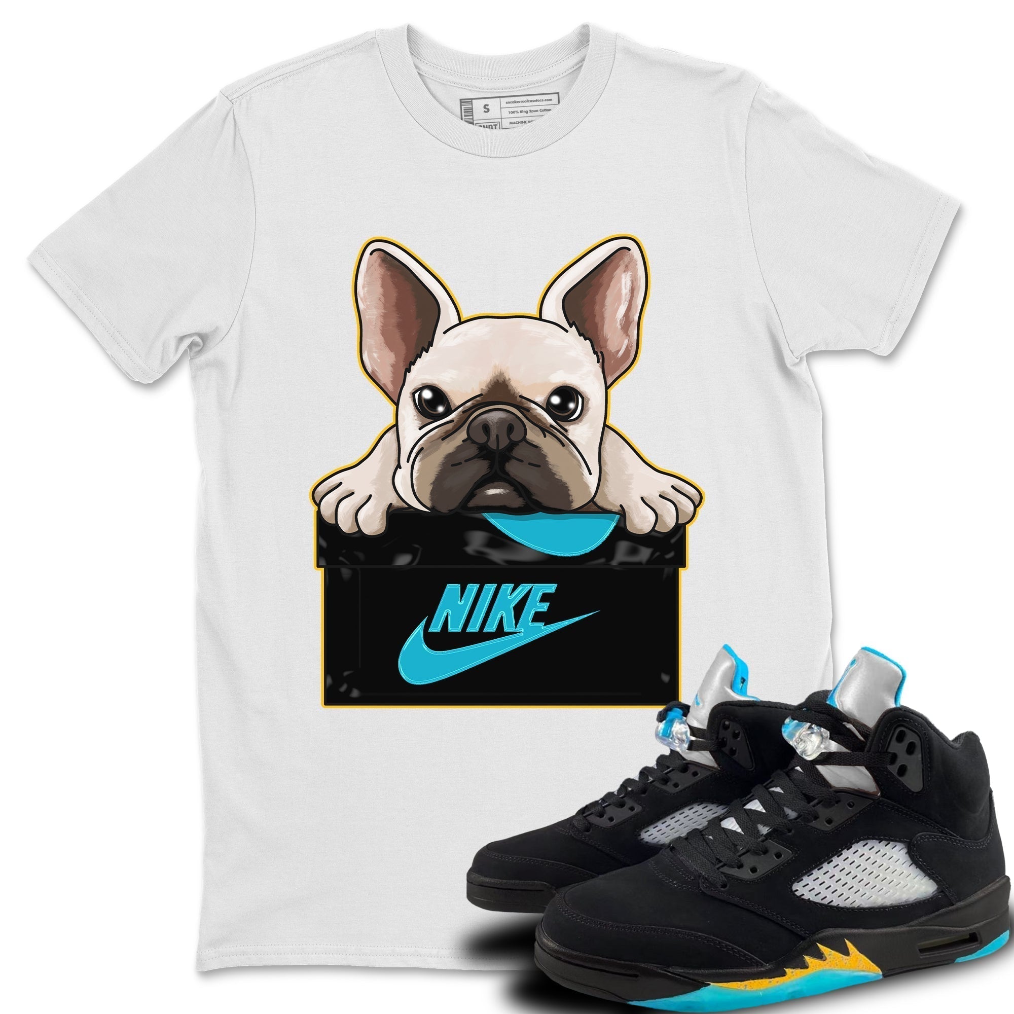 French Bulldog Unisex Tops - Air Jordan 5 Aqua