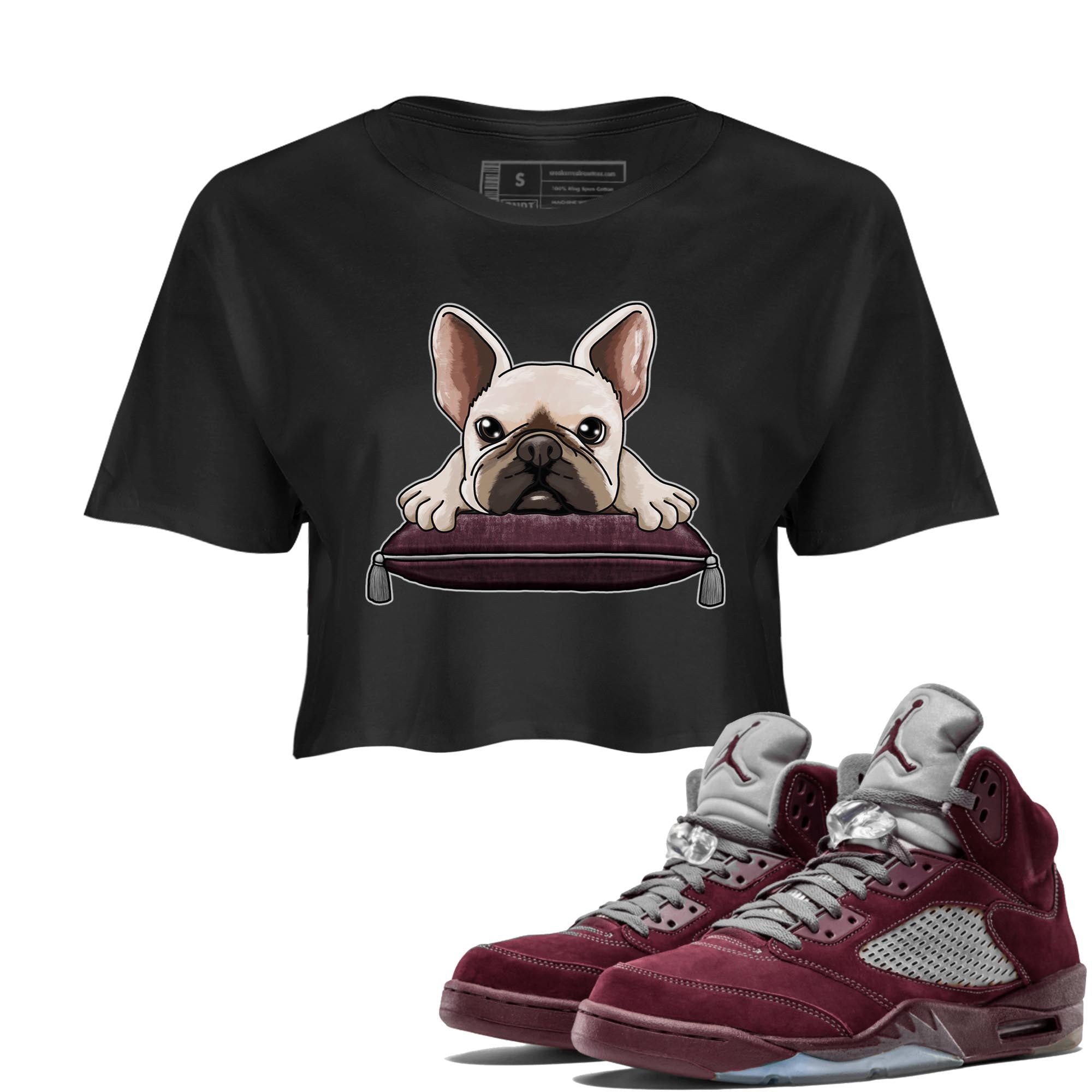 French Bulldog snkmatch Women's Top - Air Jordan 5 Burgundy
