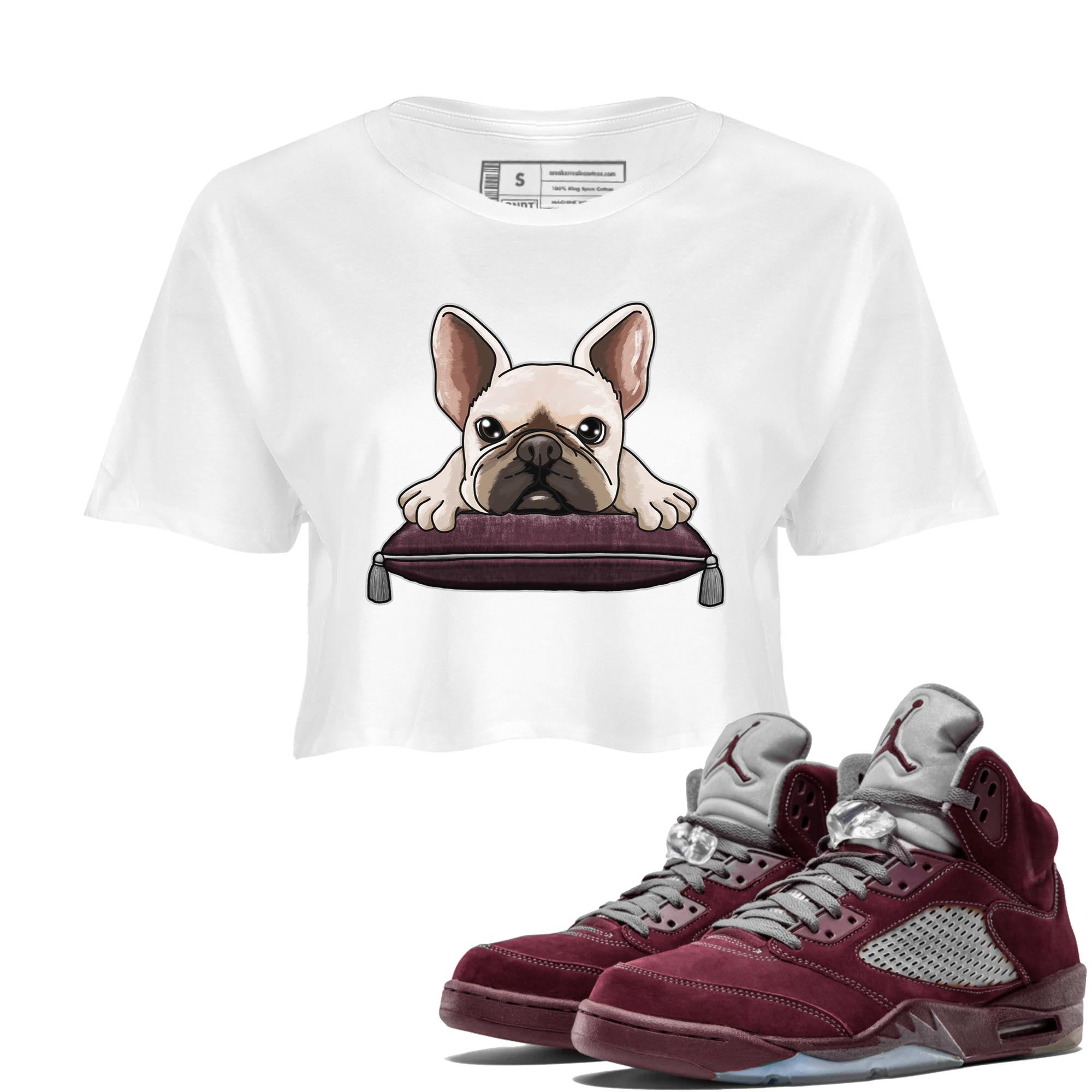French Bulldog snkmatch Women's Top - Air Jordan 5 Burgundy