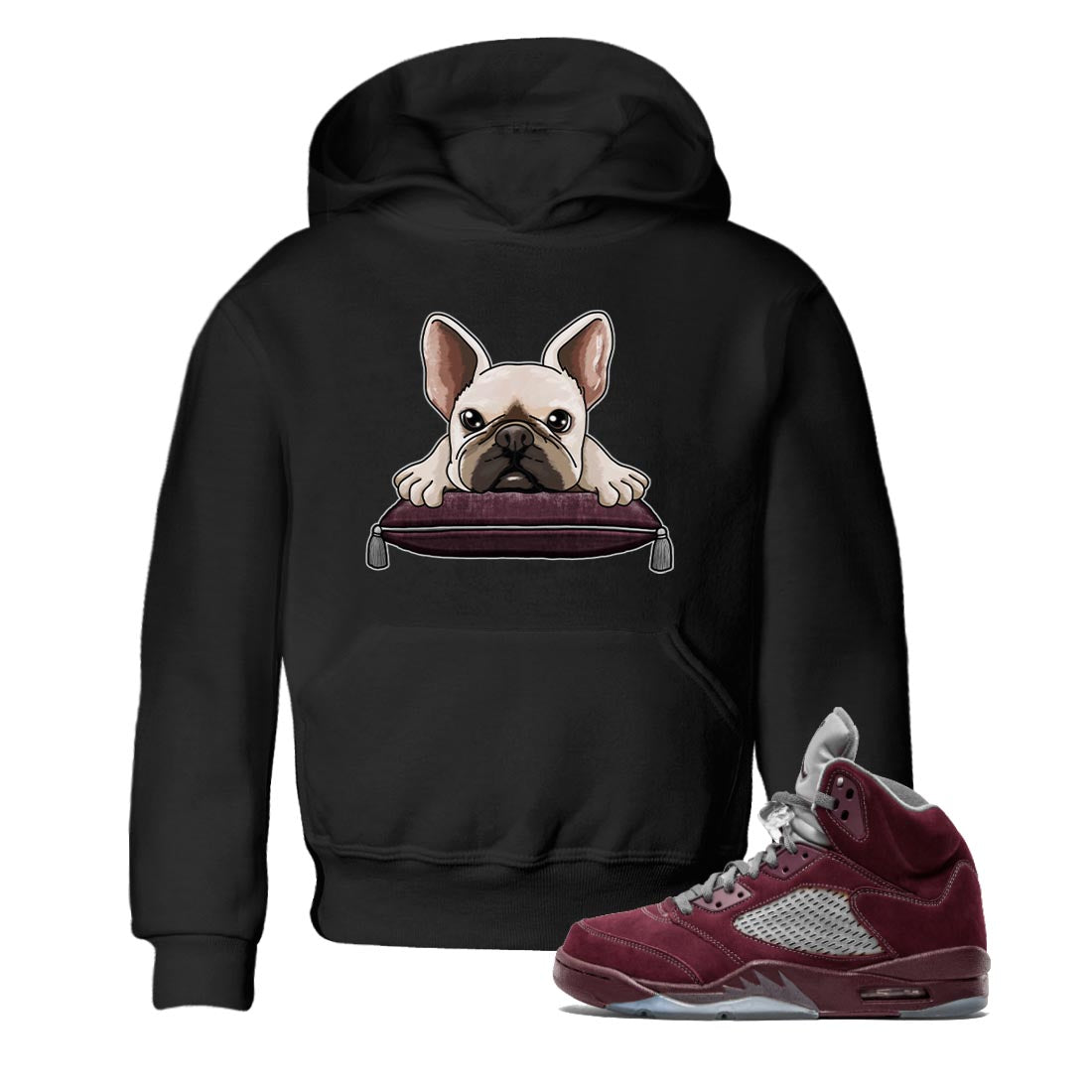 French Bulldog snkmatch Tee Kids - Air Jordan 5 Burgundy