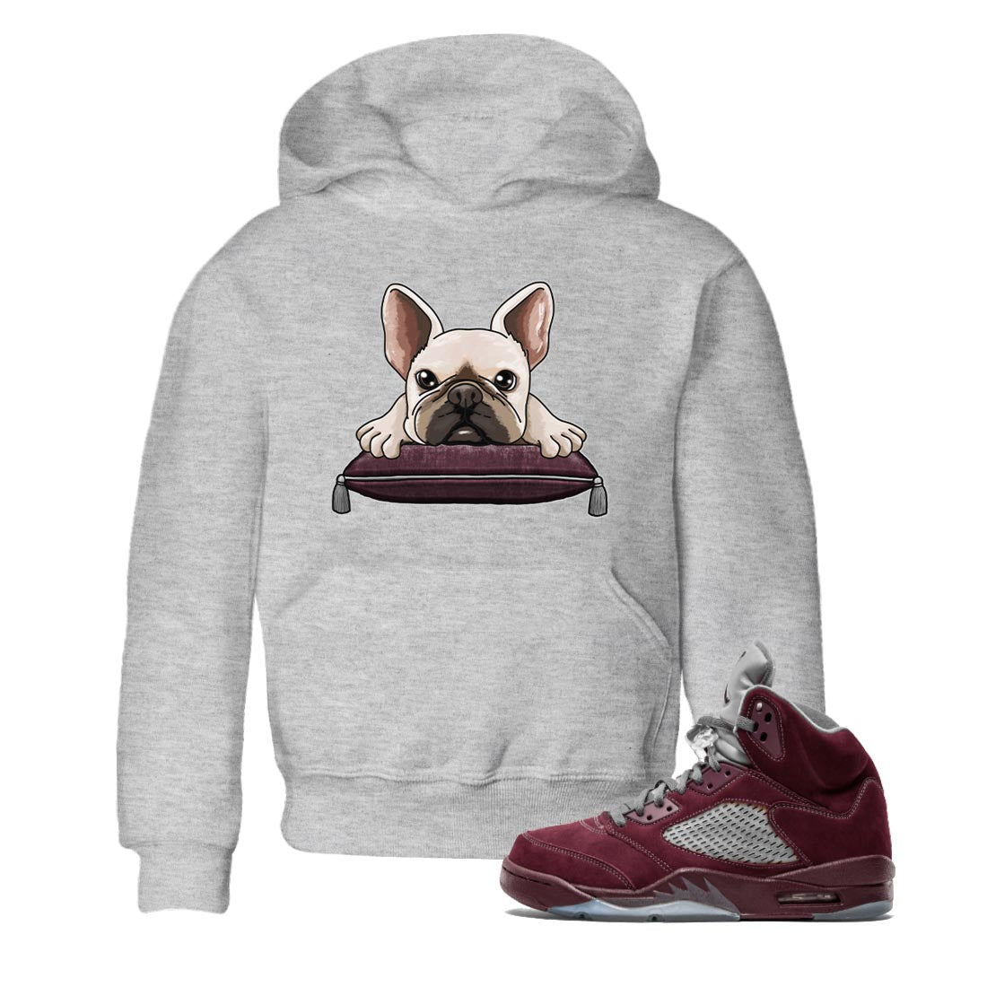 French Bulldog snkmatch Tee Kids - Air Jordan 5 Burgundy