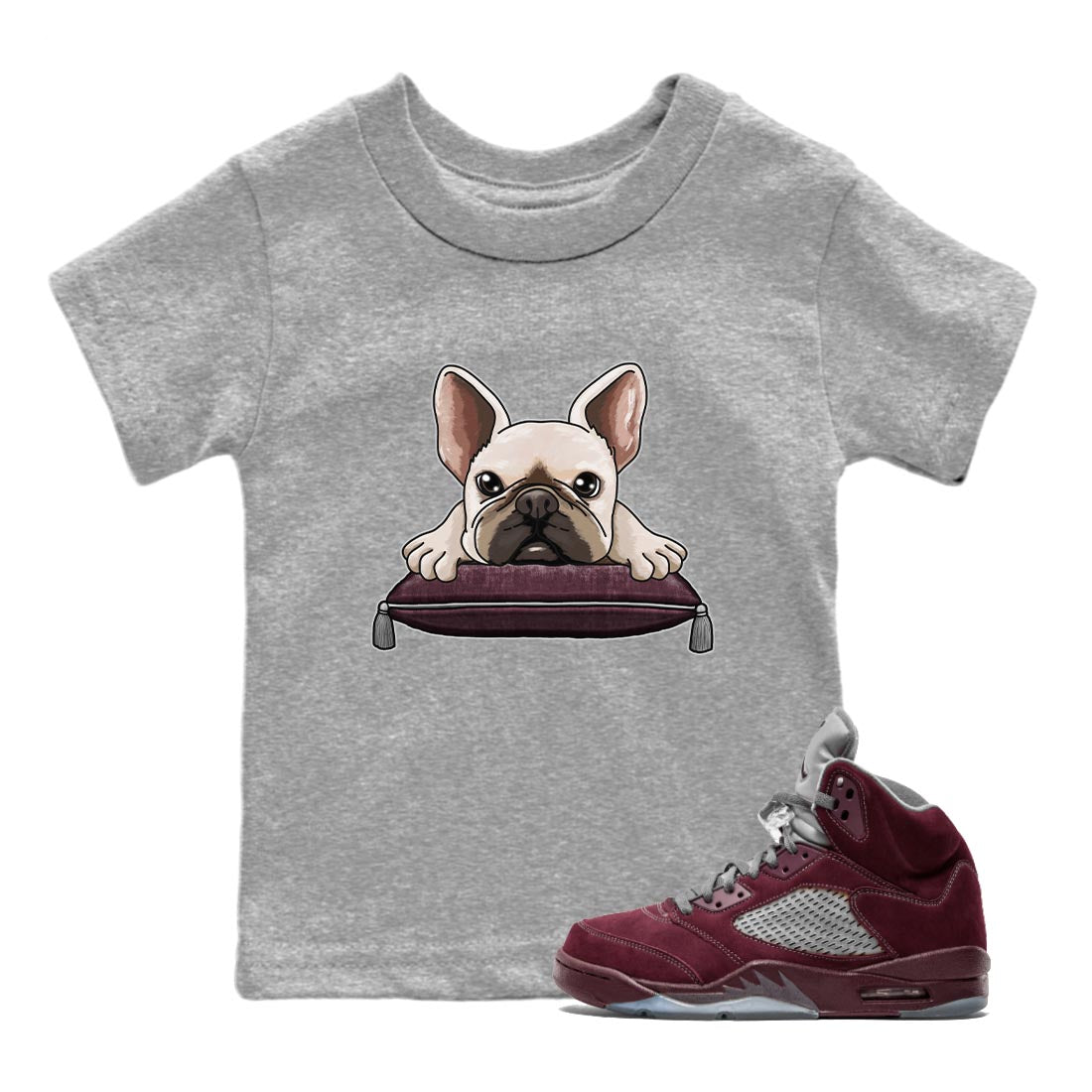 French Bulldog snkmatch Tee Kids - Air Jordan 5 Burgundy