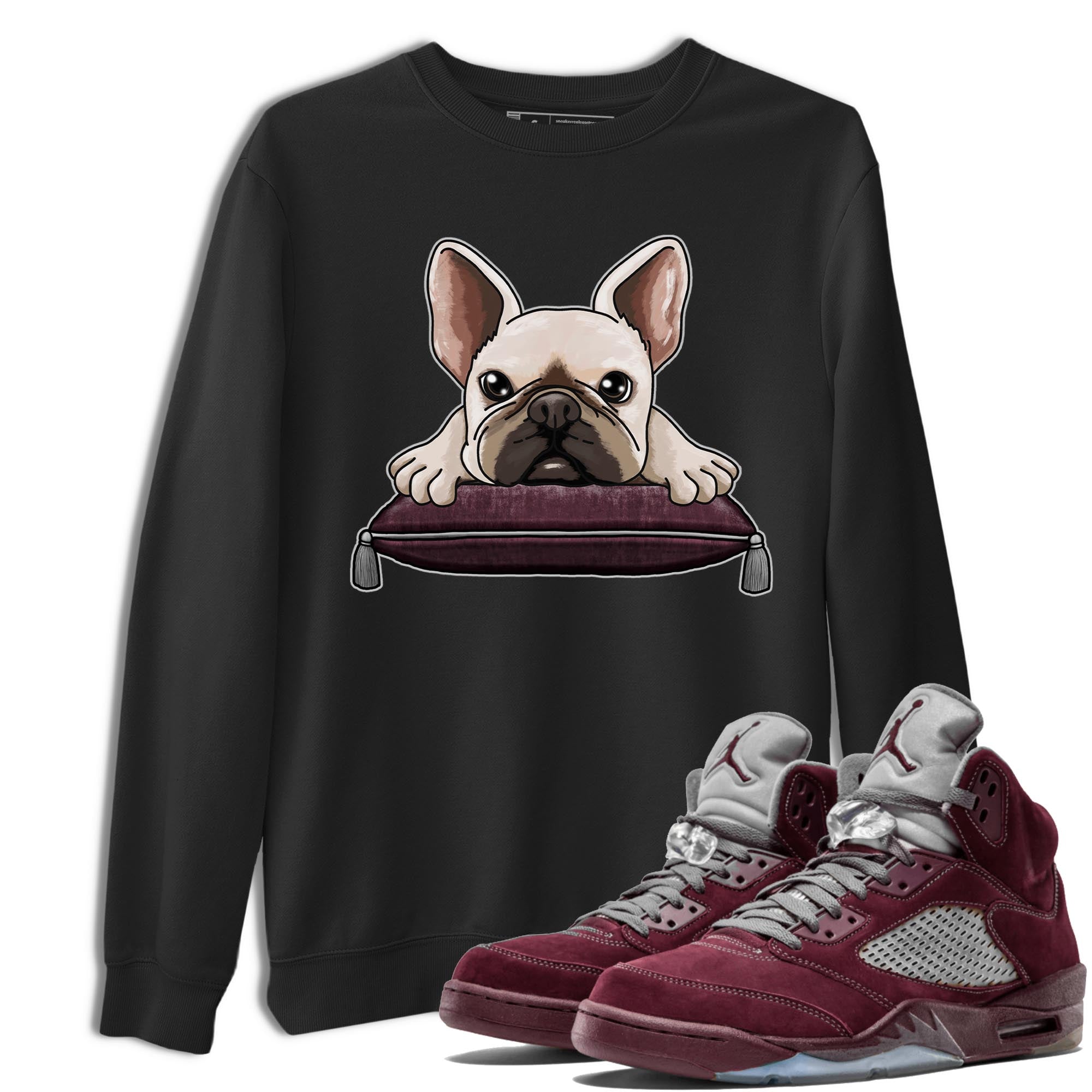 French Bulldog snkmatch Tee - Air Jordan 5 Burgundy