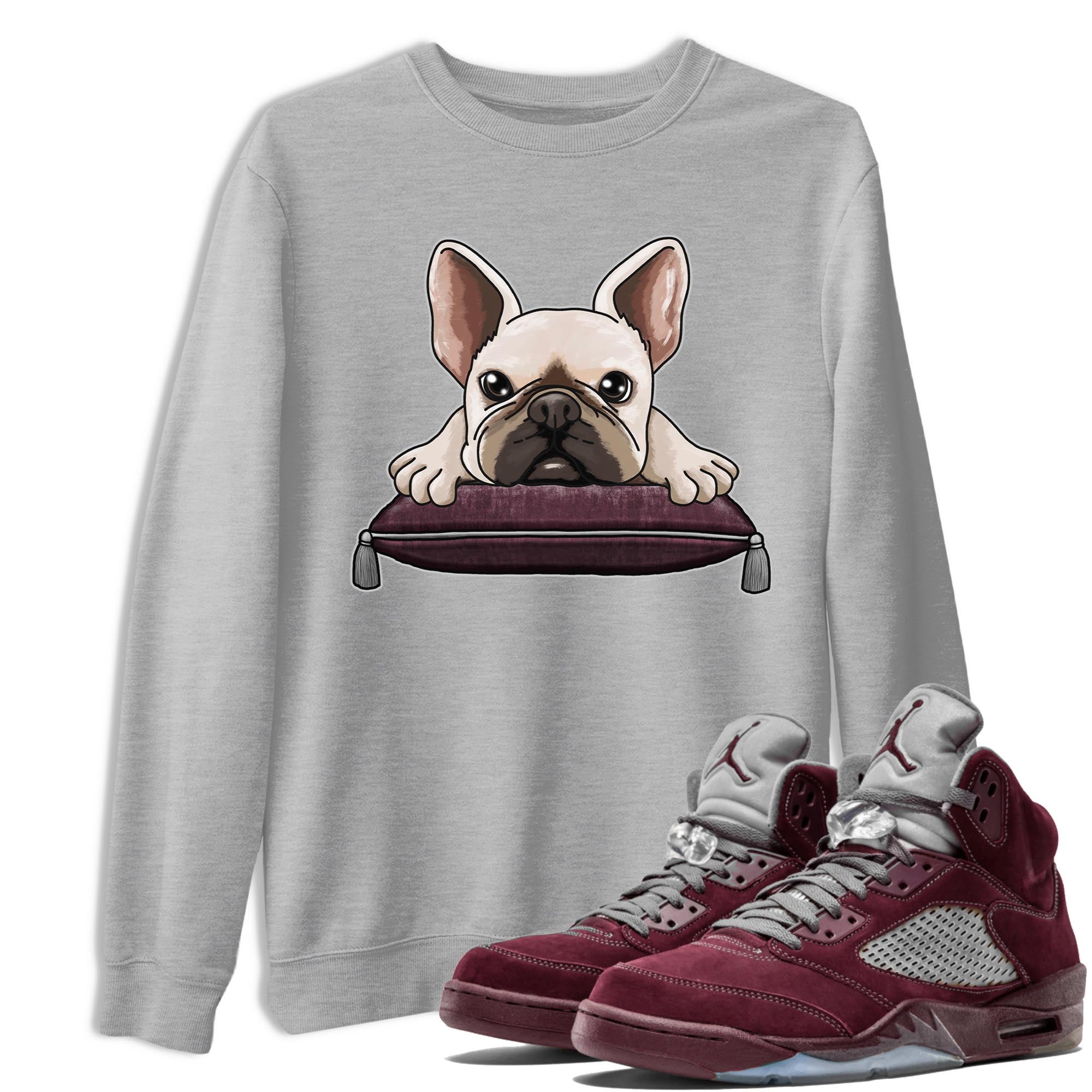 French Bulldog snkmatch Tee - Air Jordan 5 Burgundy