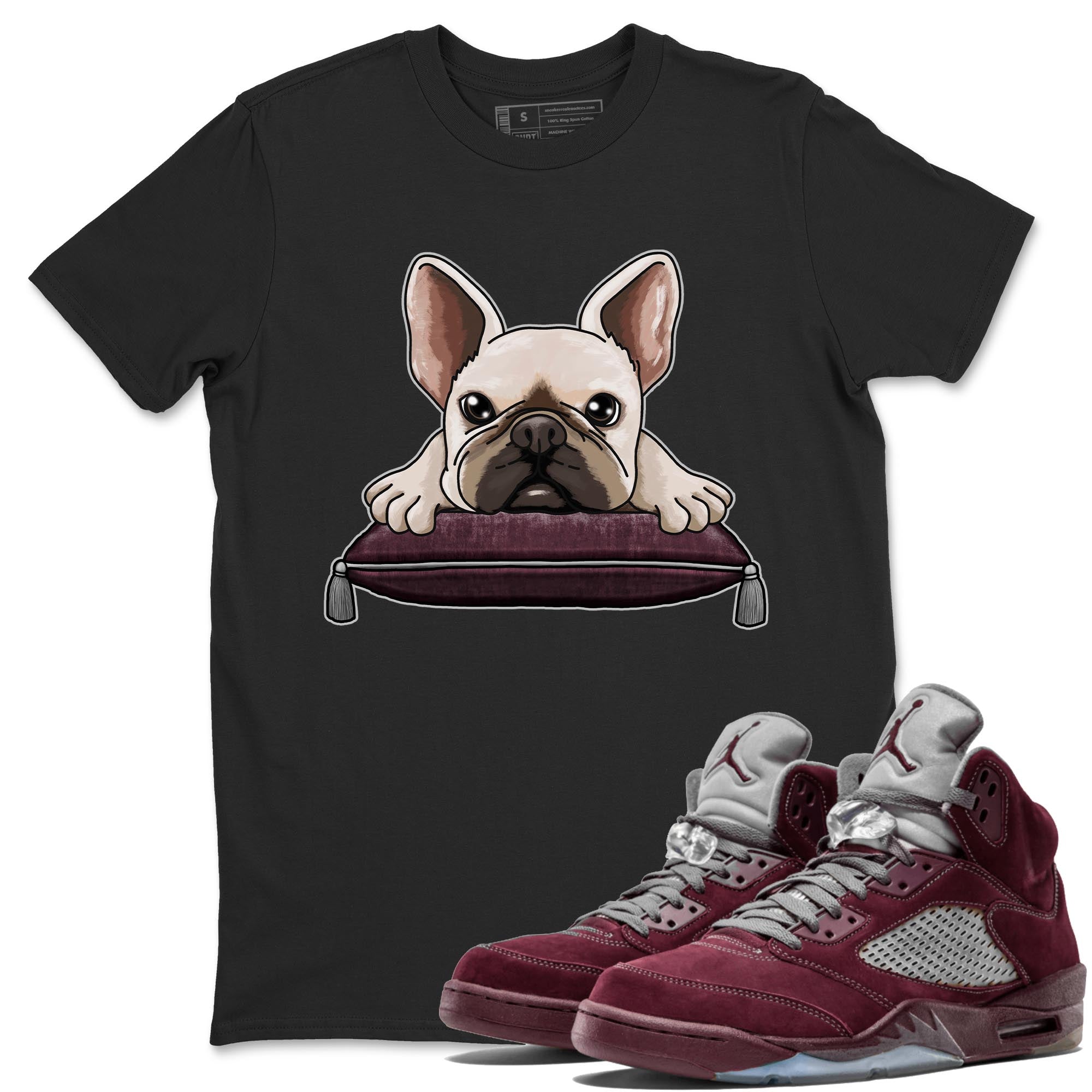 French Bulldog snkmatch Tee - Air Jordan 5 Burgundy