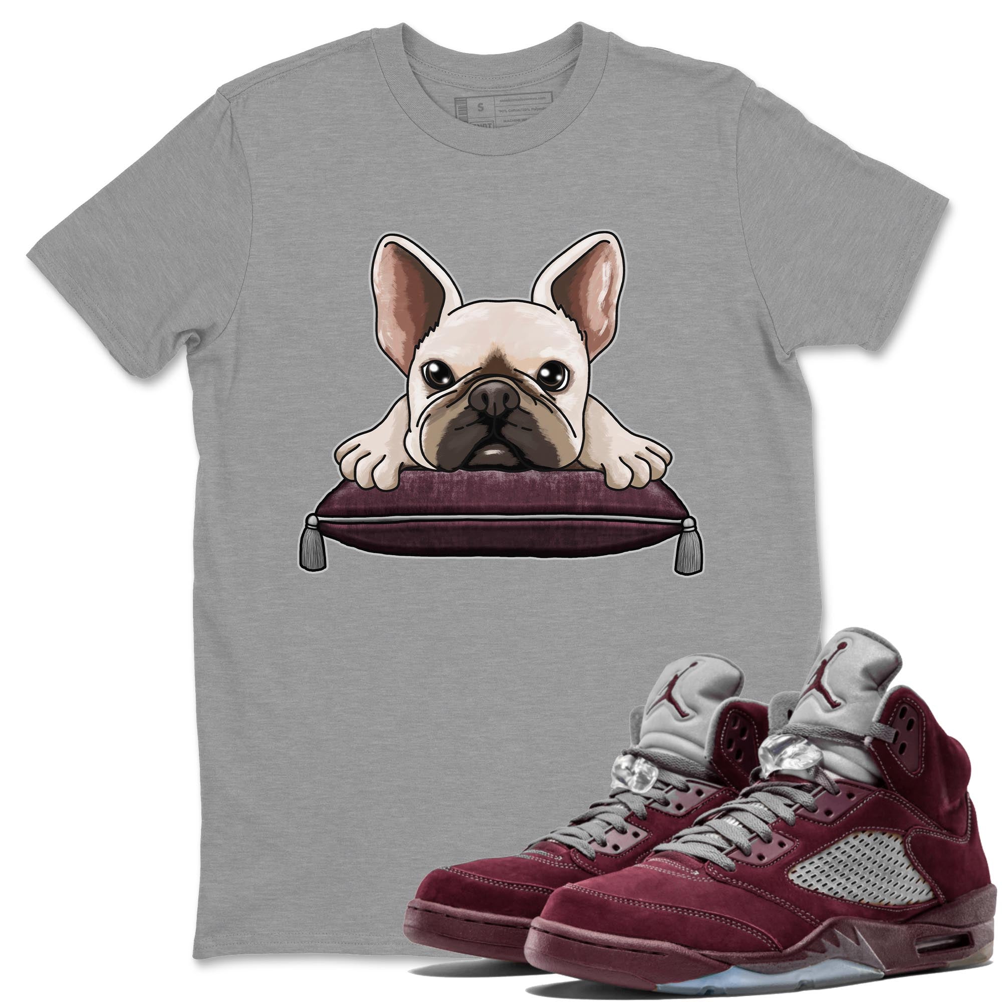 French Bulldog snkmatch Tee - Air Jordan 5 Burgundy