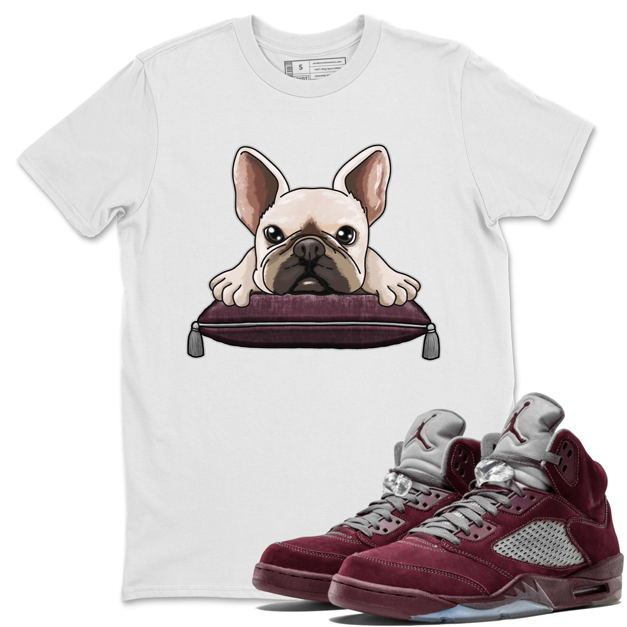 French Bulldog snkmatch Tee - Air Jordan 5 Burgundy