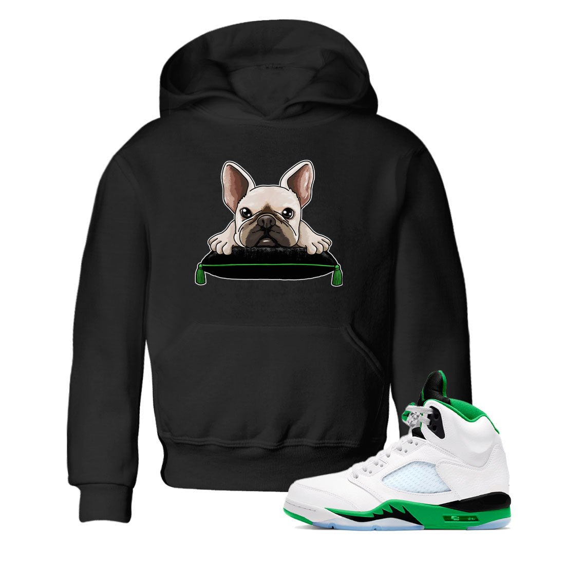 French Bulldog snkmatch Tees Kids - Air Jordan 5 Lucky Green