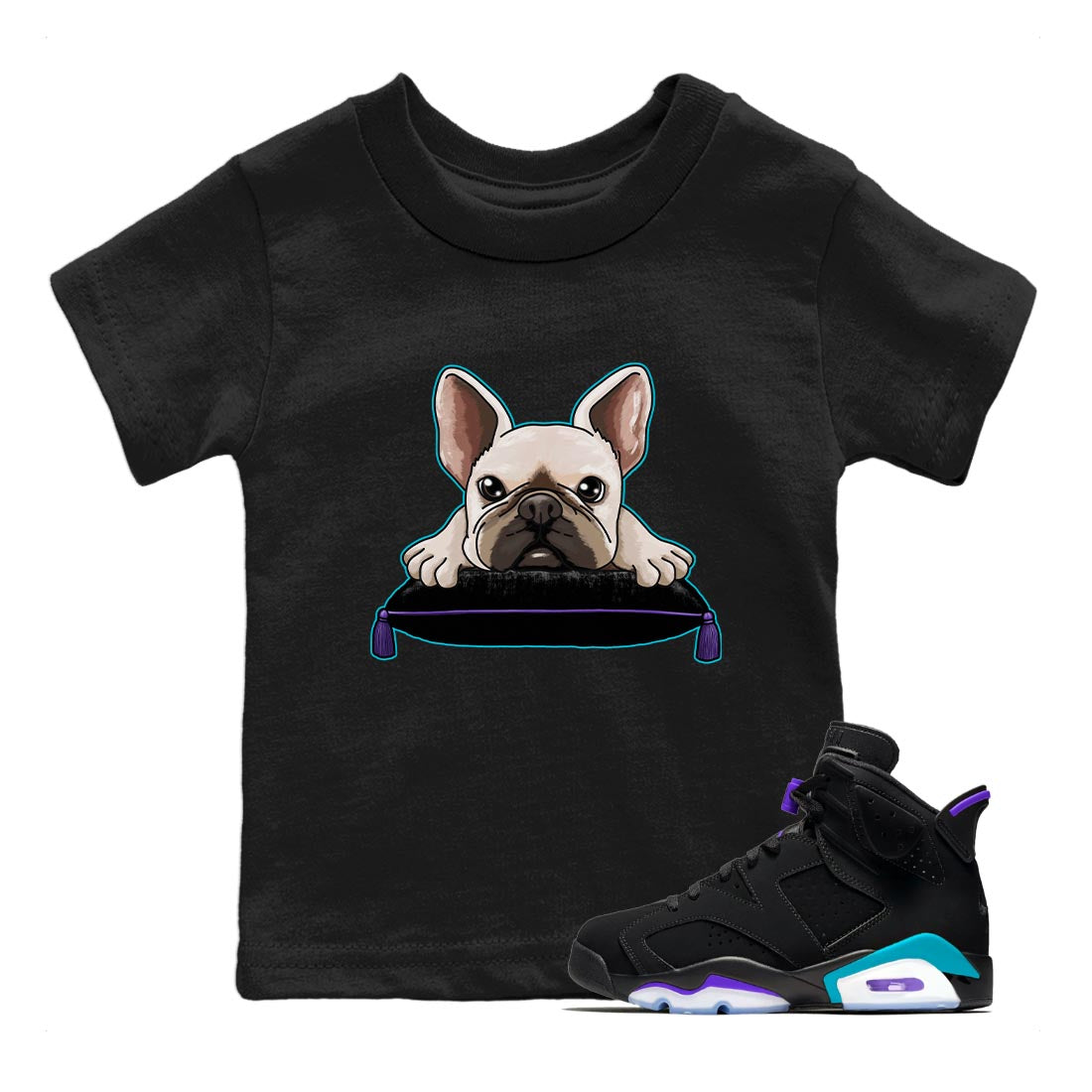 French Bulldog snkmatch Tee Kids - Air Jordan 6 Aqua