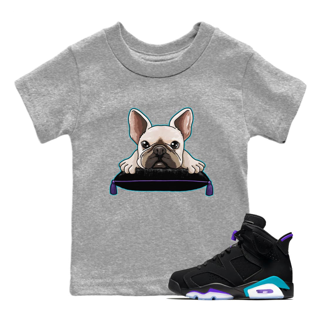 French Bulldog snkmatch Tee Kids - Air Jordan 6 Aqua
