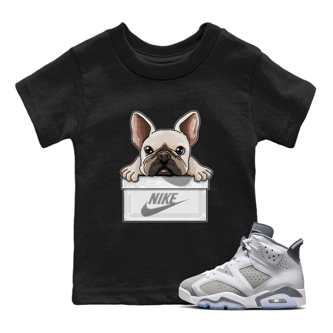 French Bulldog Kids Tops - Air Jordan 6 Cool Grey