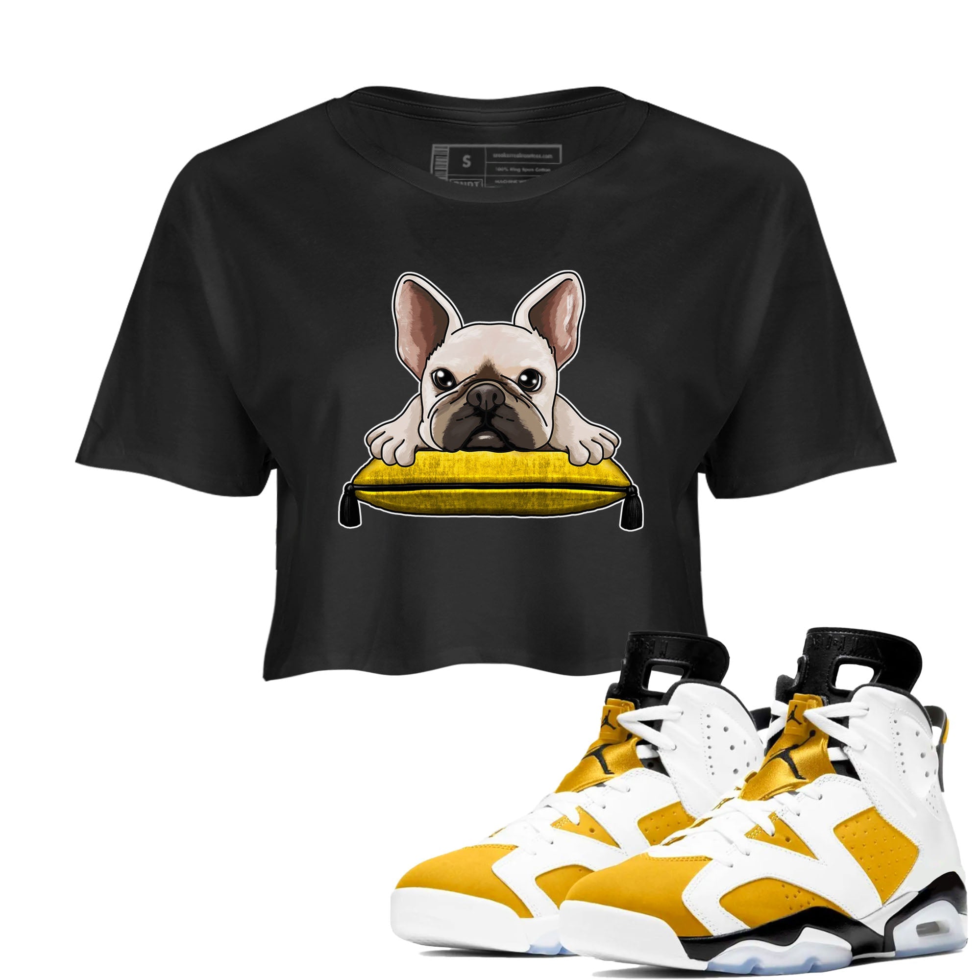 French Bulldog snkmatch Tees Crop Top - Air Jordan 6 Yellow Ochre