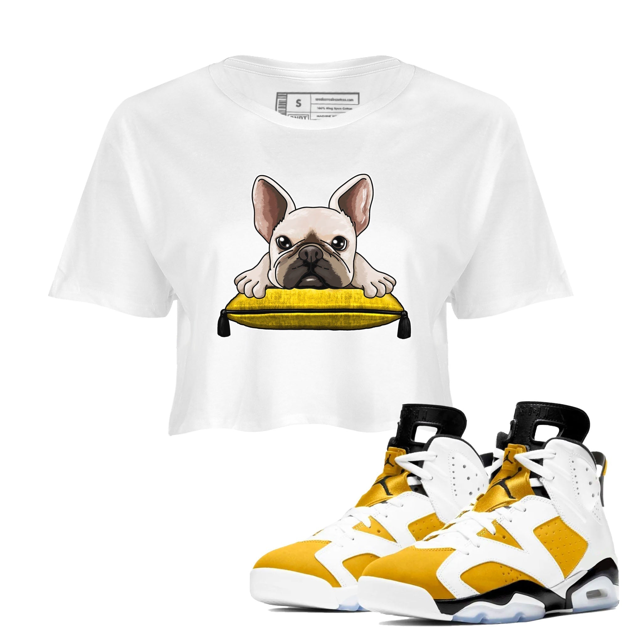 French Bulldog snkmatch Tees Crop Top - Air Jordan 6 Yellow Ochre